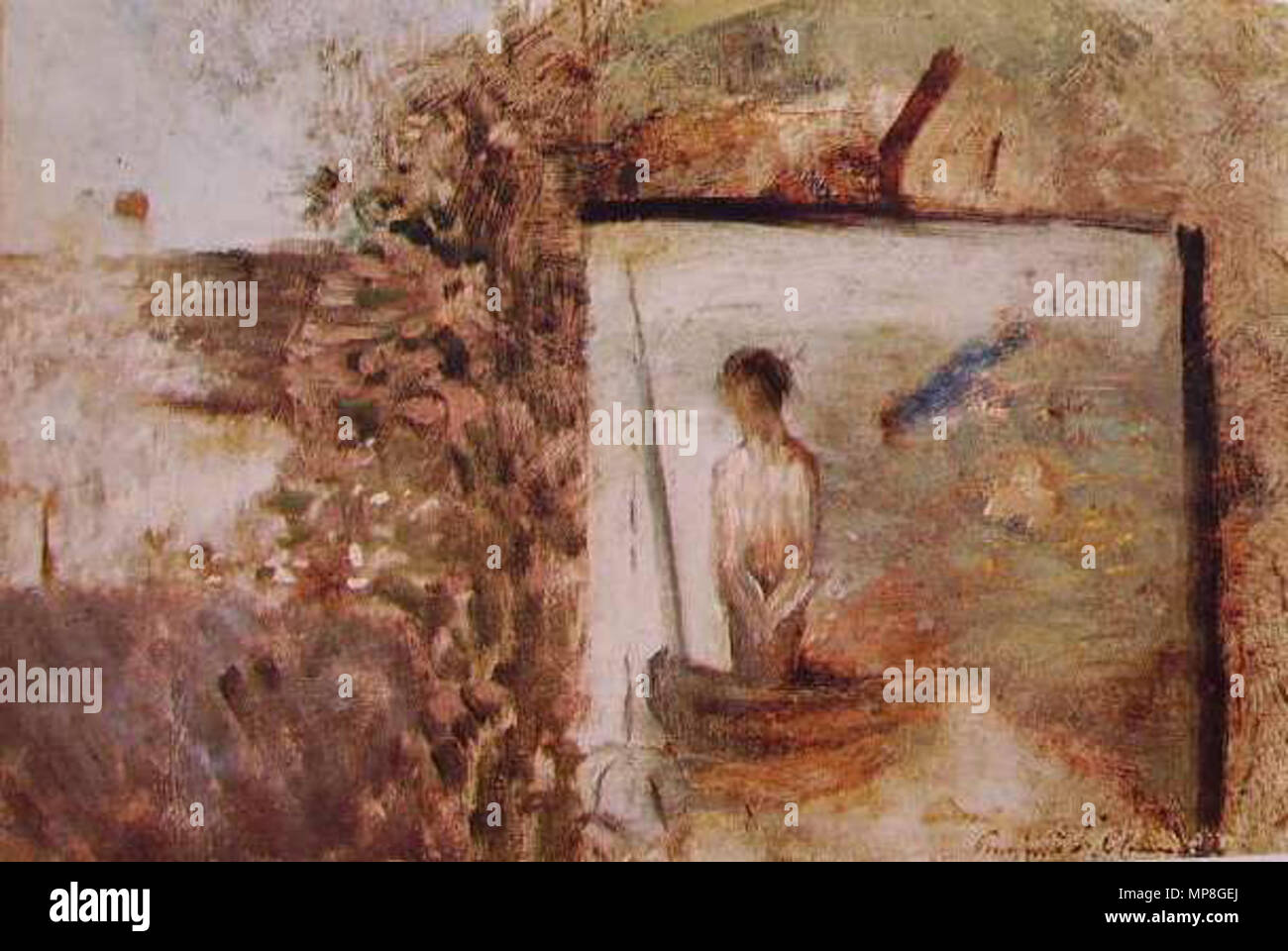 ACER Paysage avec Puvis de Chavannes" Pauvre Pêcheur . Il povero pescatore, o/tv, 16,8x25,4 cm, M. d'Orsay, Paris . 1881/1882. 1113 Seurat Il povero pescatore Banque D'Images