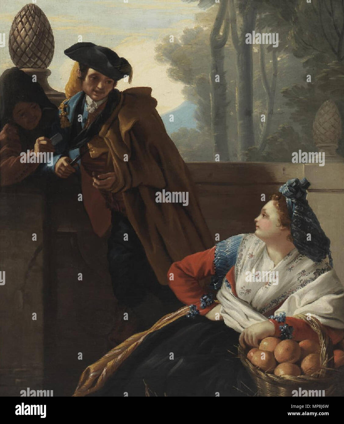 745 José del Castillo-La naranjera y un majo junto a la Fuente del Abanico-1779 Banque D'Images