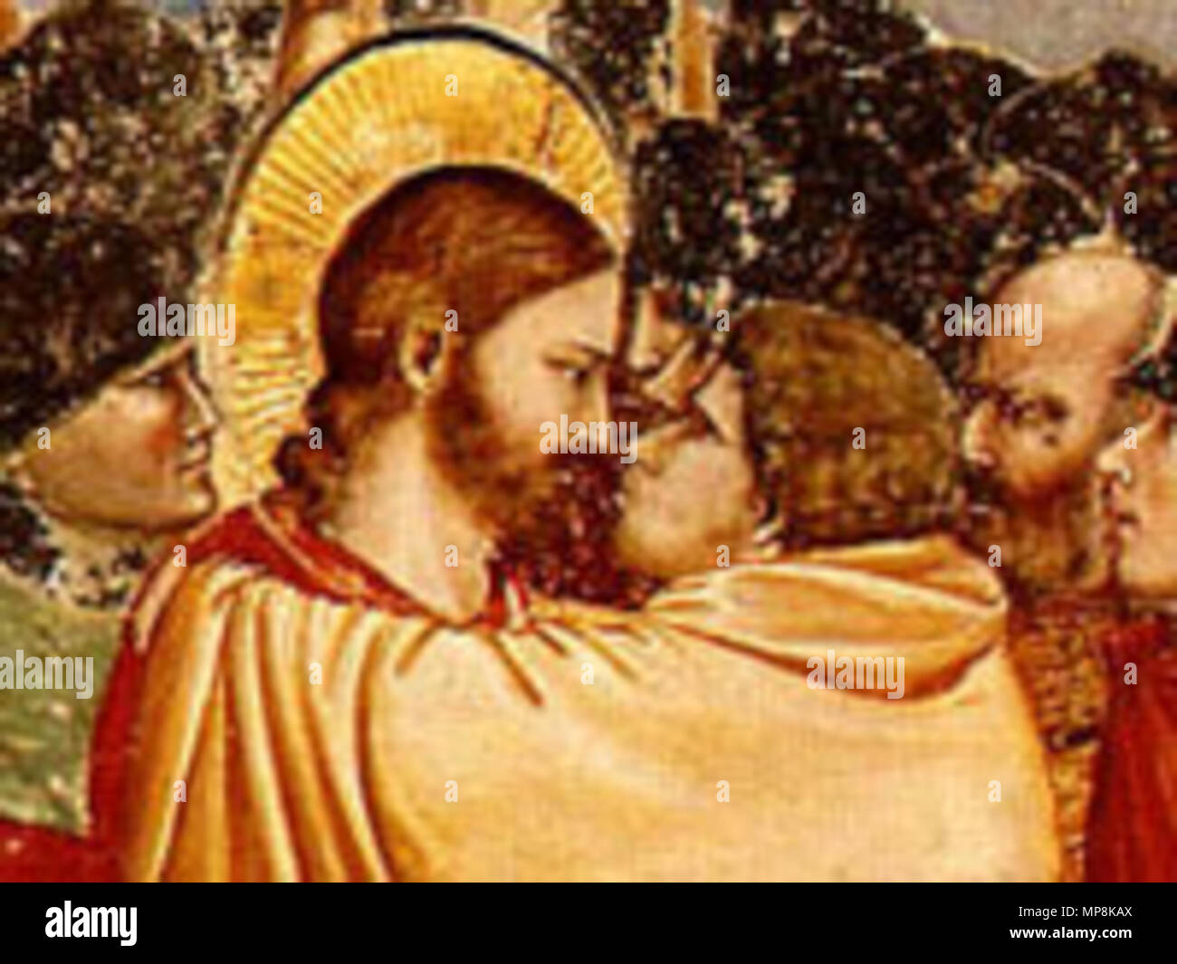 Anglais : n° 31 scènes de la vie du Christ : 15. L'Arrestation du Christ (baiser de Judas) . Anglais : le disciple sur la gauche, qui blessures un soldat avec son couteau, est Saint Pierre. . Entre 1304 et 1306. 749 Judaskus Banque D'Images