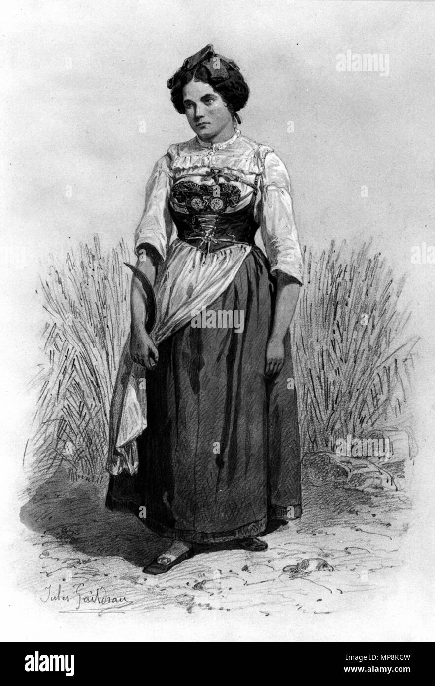 Jules Gaildrau (Français, 1816-1898). 'Paysanne dans le Grain, champ' ca. 1860. aquarelle et graphite sur la crème, moyennement épais, légèrement texturé, papier vélin. Walters Art Museum (37,1627) : Acquis par William T. Walters. 37,1627750 Jules Gaildrau - Paysanne au champ de céréales - Walters 371627 Banque D'Images