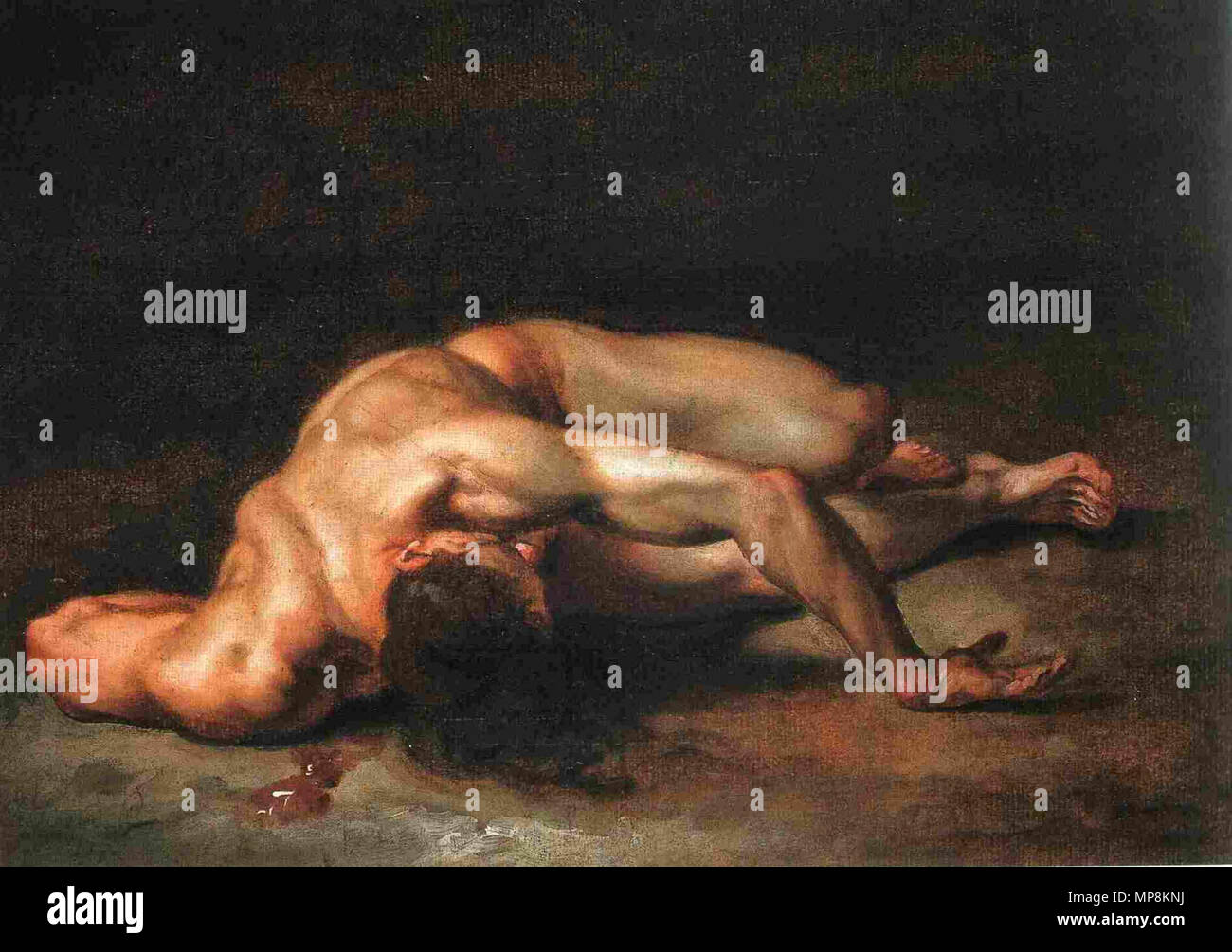 . Italiano : Uomo ignudo, sdraiato al suolo. Olio su carta di Julien de Parme. Collezione Franco Maria Ricci, Milano. 1772. Julien de Parme (1736-1799) 751 Julien de Parme Uomo ignudo Banque D'Images