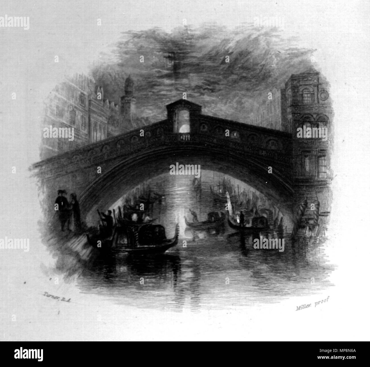 . Le Rialto Venise - Moonlight (Rawlinson 386), Gravure de William Miller après J M W Turner, publié dans les poèmes, Samuel Rogers. Londres, imprimé pour T. Cadell, Strand ; et E. Moxon 1834. 1834. Venise 894 Gravure de William Miller après Turner Banque D'Images