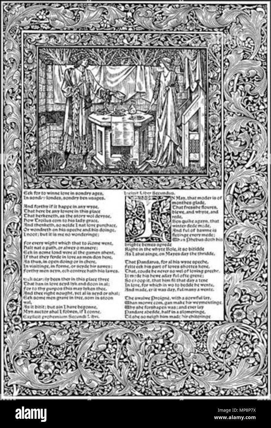 . Anglais : Troilus et Criseyde, Illustration de la Kelmscott Chaucer . 1896. Illustration Sir Edward Coley Burne-Jones Bt. (1833-1898) ; border, typographie William Morris (1834-1896). 762 Kelmscott Troilus Banque D'Images