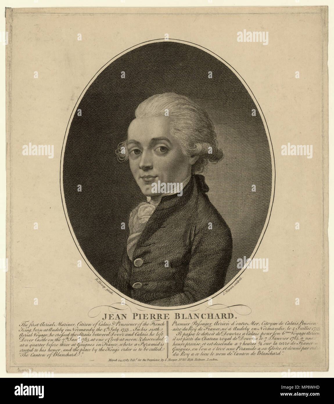 Jean Pierre Blanchard. Deutsch : Jean-Pierre Blanchard (* 4. Juli 1753 Aux Andelys, † 7. März 1809 in Paris) war ein französischer Ballonfahrer. Jean Pierre Blanchard (7 juillet 1753 ? 7 mars 1809), inventeur français et l'aéronaute. Cette image est tirée de la collection en ligne de la Bibliothèque du Congrès, et est dans le domaine public. Voir catalogue ci-dessous. CALL NUMBER : 13400, n° de lot [10] P&P pour vérifier un enregistrement de groupe en ligne (lien) Sujets connexes NUMÉRO DE REPRODUCTION : LC-DIG-ppmsca-02174 (fichier numérique dans l'estampe originale) LC-USZ62-12724 (b&w film copie neg.) Ne connaît pas de restrictions de publication. SUMM Banque D'Images