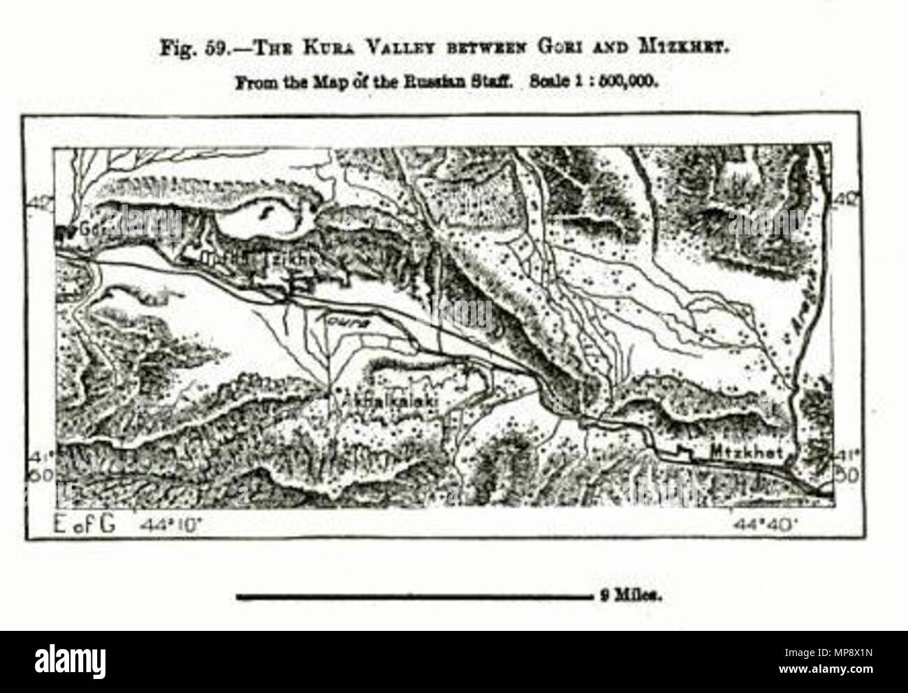 779 Vallée de la Kura entre Gori et Mtzkhet (Élisée Reclus) Banque D'Images