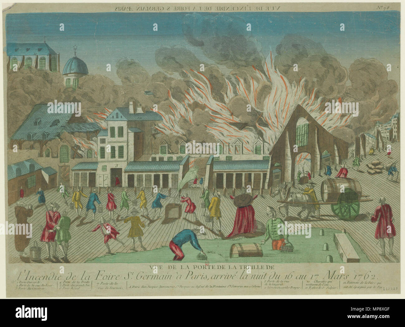 Anglais Gravure En Vue En Regardant Vers Le Sud De L Incendie De La Foire Saint Germain Dans La Nuit Du 16 Au 17 Mars 1762 Publie A Paris Par Jacques Chereau