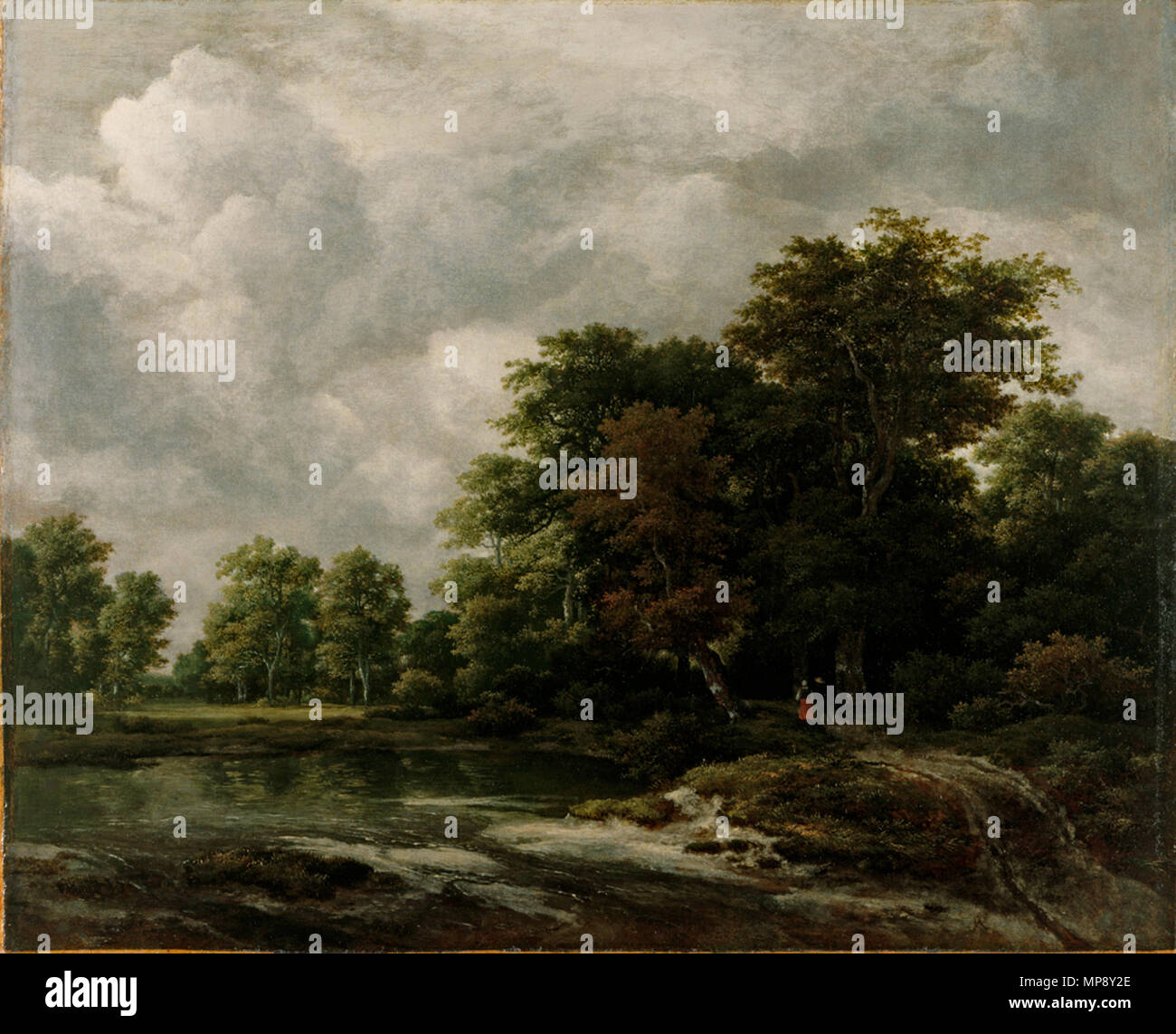 Anglais : Paysage avec les voyageurs Nederlands : Bebost landschap rencontré wandelaars années 1650. 684 Jacob van Ruisdae - Wald nahe einem Weiher nach 1650 Oel auf Leinwand 59 x 725 cm C Landesmuseum Hannover Banque D'Images