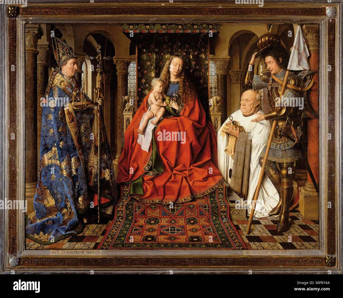 Madonna avec Canon Joris van der Paele. English : Oil on wood, 122 x 157 cm. Musée Groeninge, Bruges, Belgique . 1434. Jan Van Eyck 784 La Madone au Chanoine Van der Paele Banque D'Images