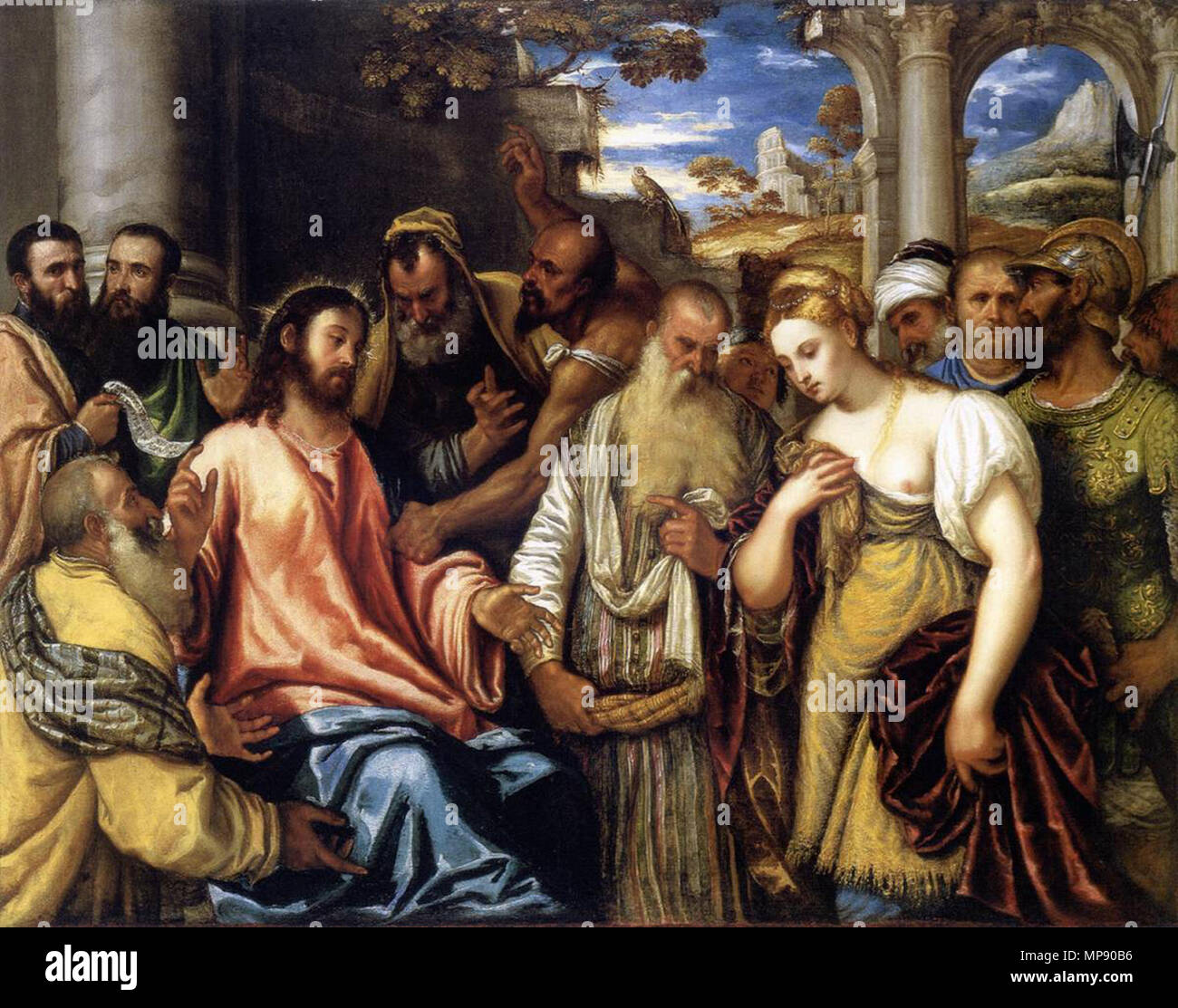 Le Christ et la femme adultère première moitié du 16e siècle. 790 Polidoro da Lanciano - le Christ et la femme adultère - WGA18026 Banque D'Images