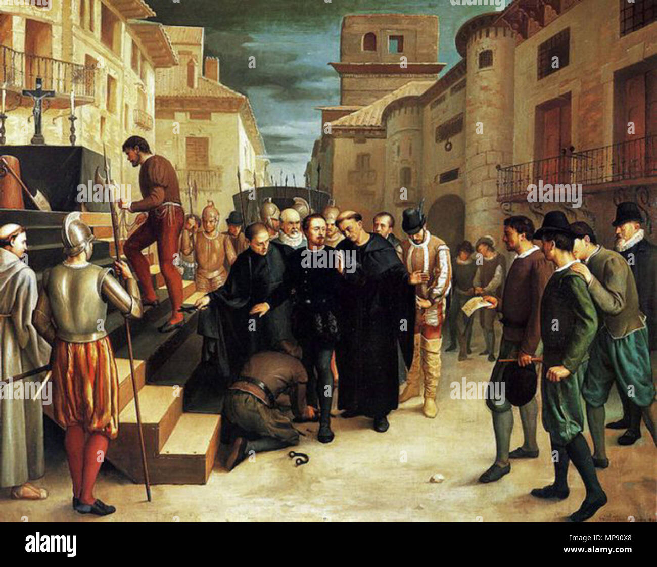 Derniers instants de Juan de Lanuza. Anglais : Le tableau représente les derniers jours de l'Chusticia d'Aragon es:Juan de Lanuza y Urrea (1564-1591), qui fut décapité à Saragosse en 1591 par le roi Philippe II d'Espagne. À l'origine est la porte Puerta de Toledo (Saragosse). 793 derniers instants de Juan de Lanuza Banque D'Images