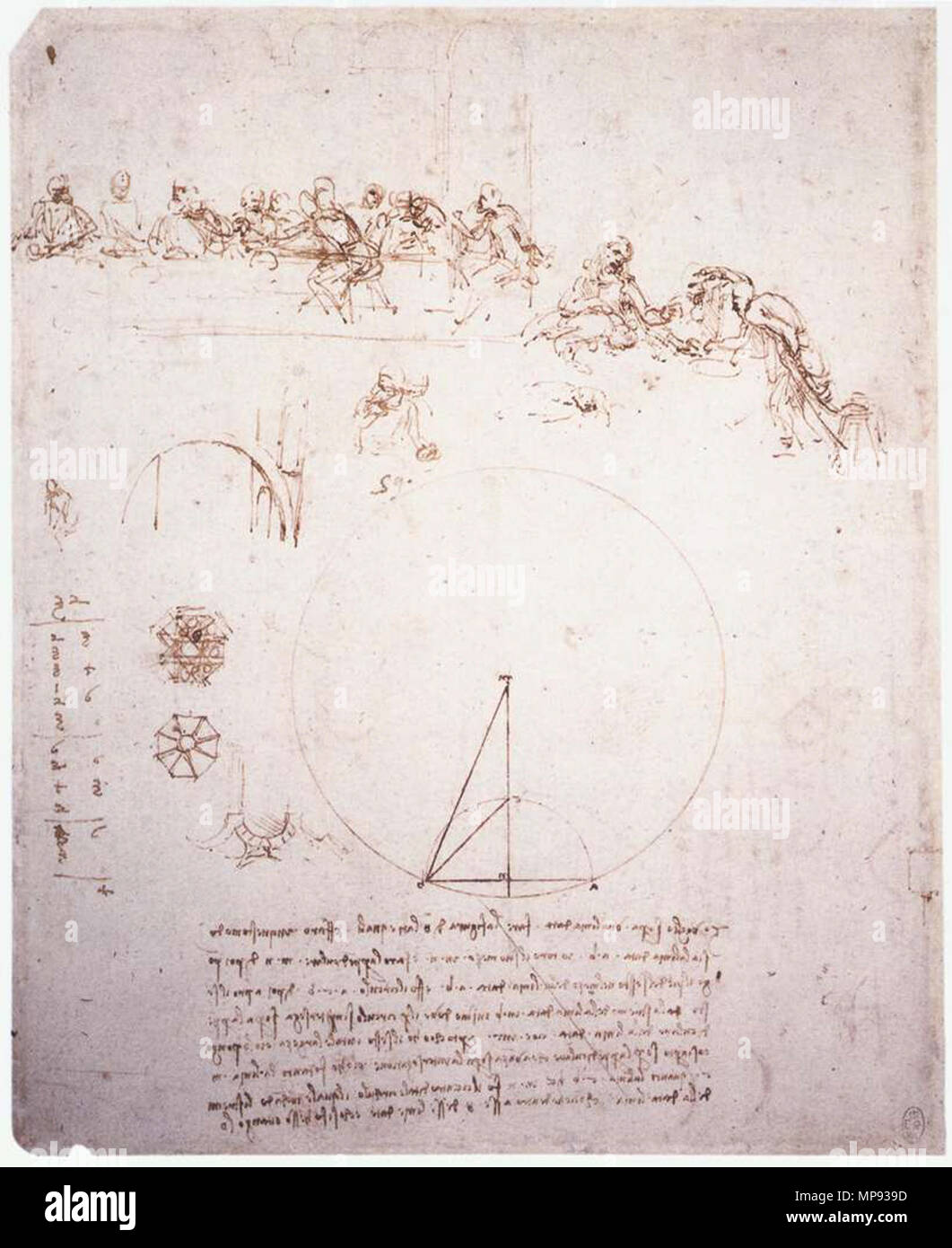 Anglais : étude pour la Dernière Cène entre 1494 et 1495. Leonardo da Vinci 804, étude pour la Dernière Cène &AMP ; étude de la géométrie Banque D'Images
