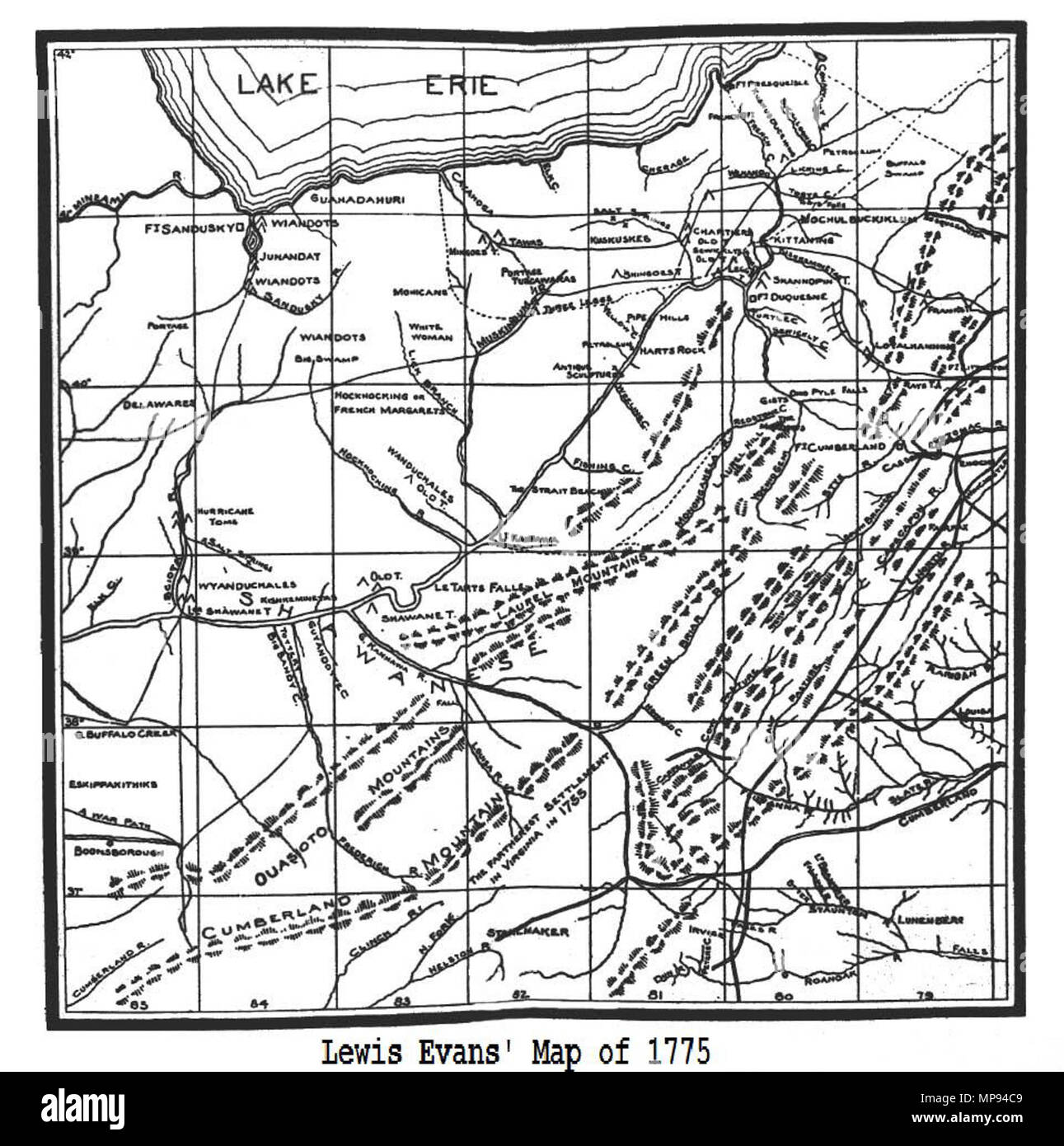 . Anglais : Carte de la plateau Allegheny et montagnes . 1755. Lewis Evans 808 Lewis 1755 Map, Bibliothèque du Congrès Banque D'Images