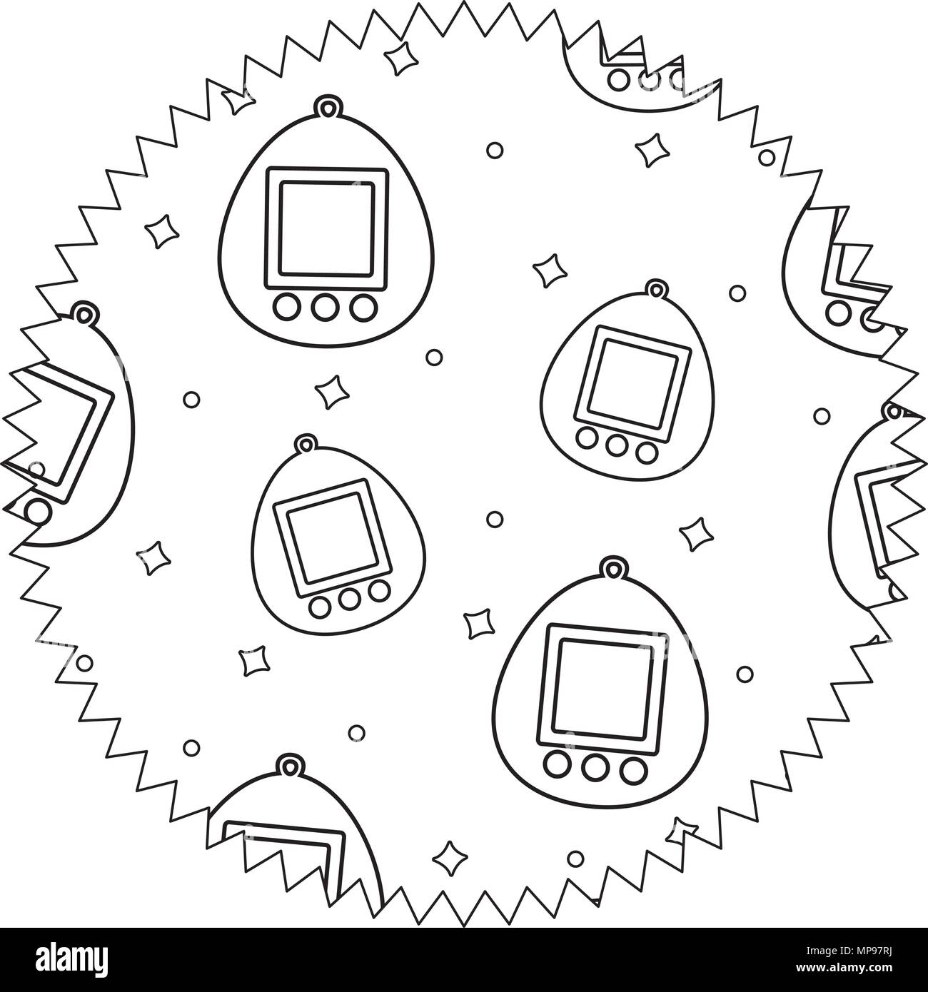 Seal stamp avec tamagotchi sur fond blanc, vector illustration Illustration de Vecteur