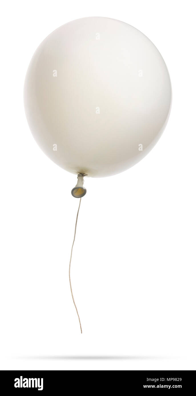 Ballon flottant blanc sur fond blanc. Banque D'Images