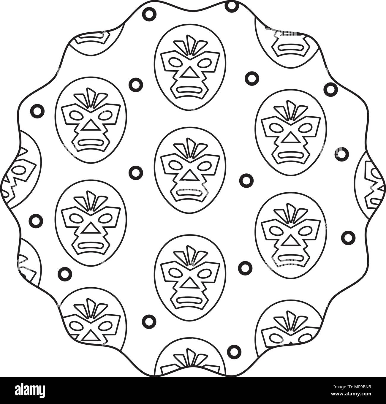 Châssis circulaire avec masque de catcheur sur fond blanc, vector illustration Illustration de Vecteur