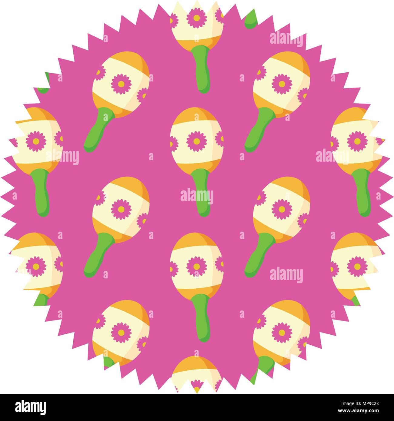 Timbre avec joint modèle maracas mexicaine sur fond blanc, vector