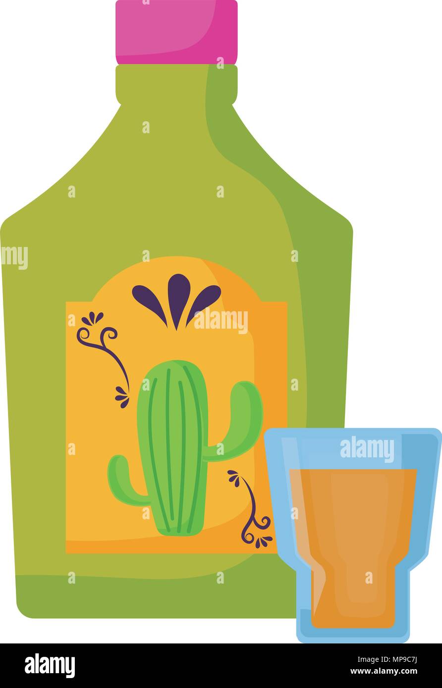 Bouteille de tequila et tourné sur fond blanc, vector illustration Illustration de Vecteur