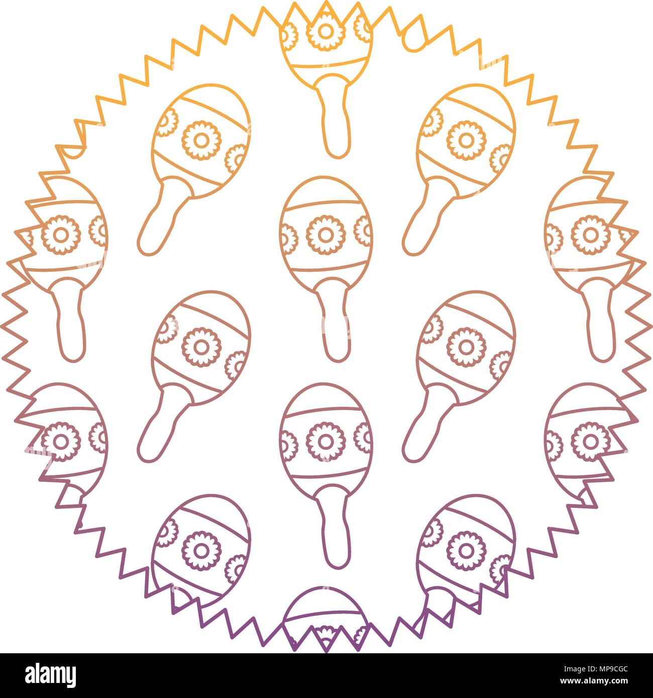 Timbre avec joint modèle maracas mexicaine sur fond blanc, vector