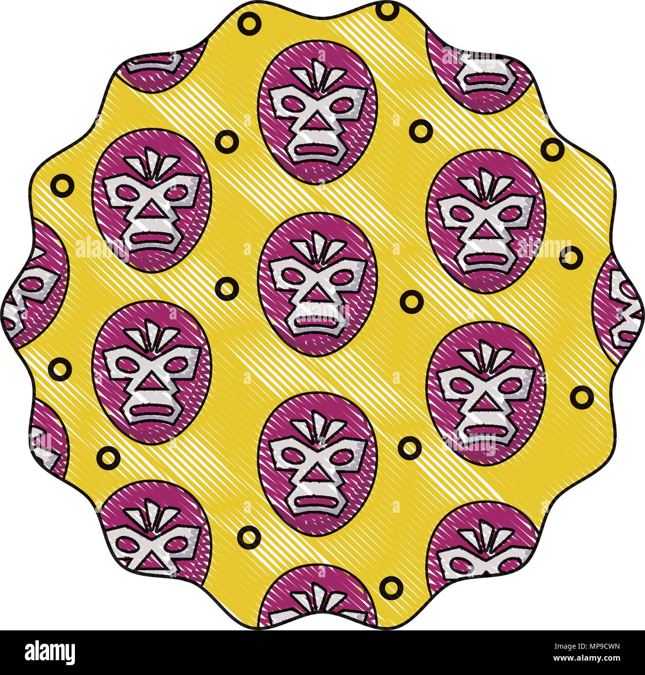 Châssis circulaire avec masque de catcheur sur fond blanc, vector illustration Illustration de Vecteur