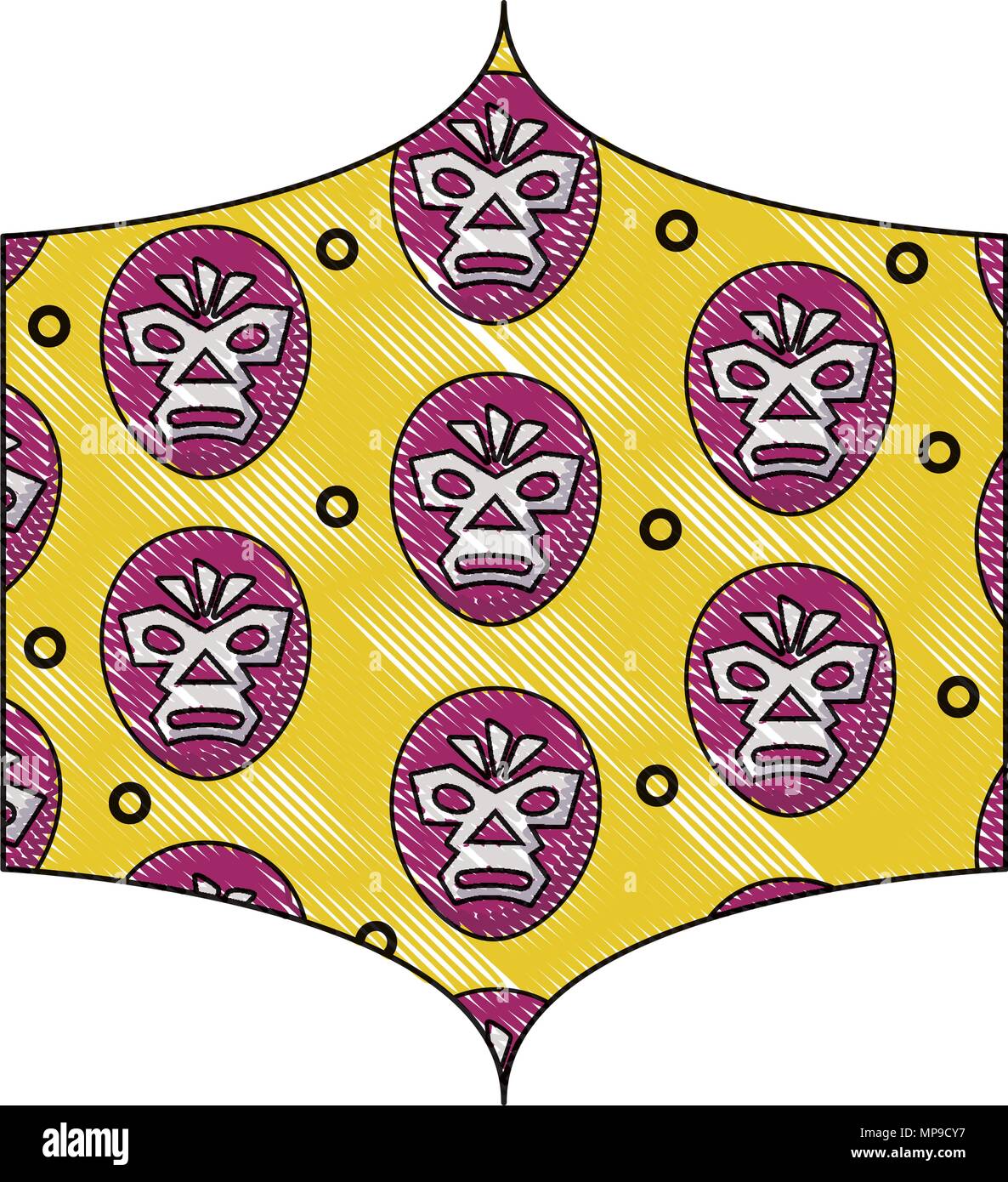 Cadre décoratif avec motif masque de catcheur sur fond blanc, vector illustration Illustration de Vecteur