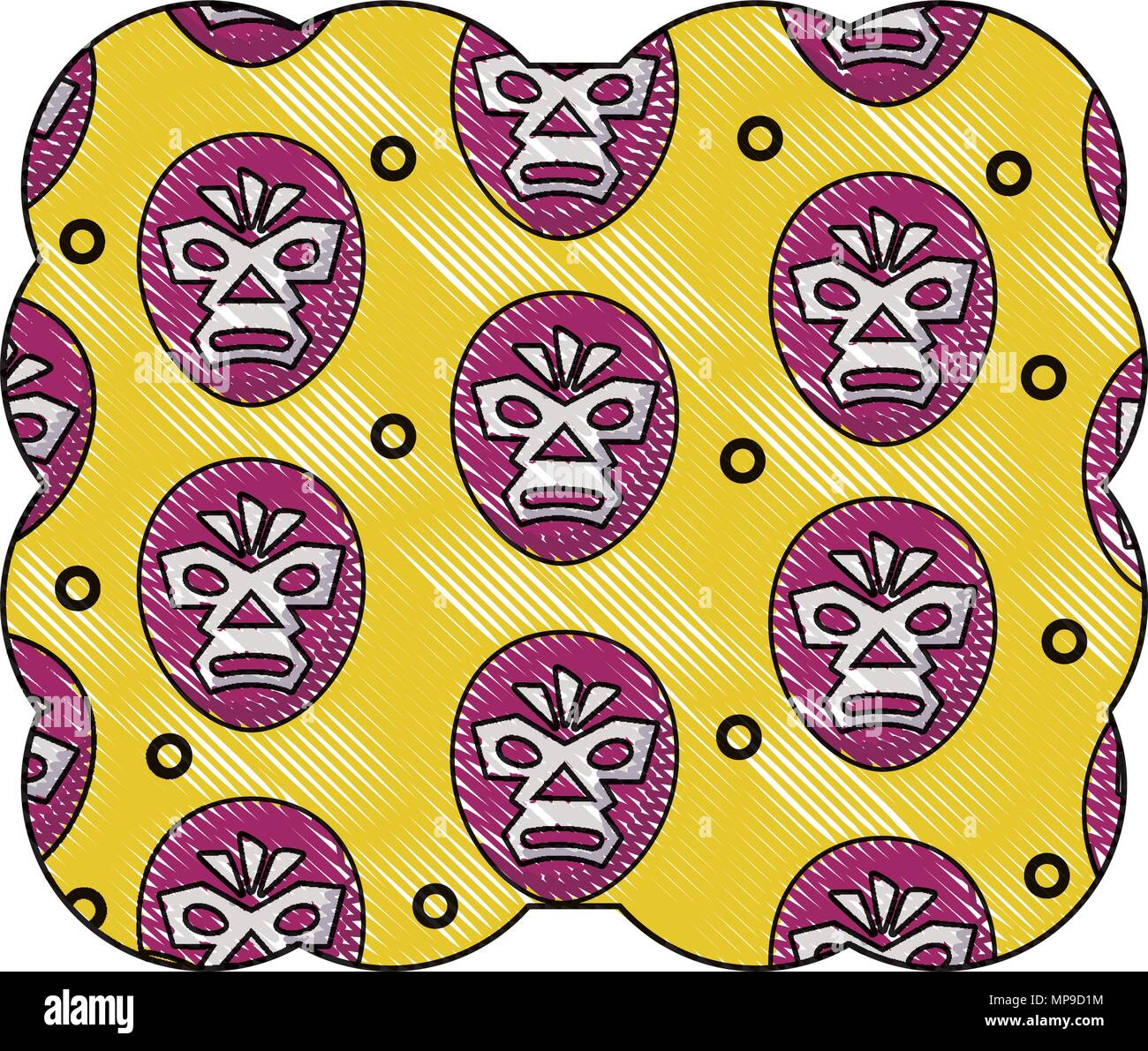 Cadre décoratif avec motif masque de catcheur sur fond blanc, vector illustration Illustration de Vecteur