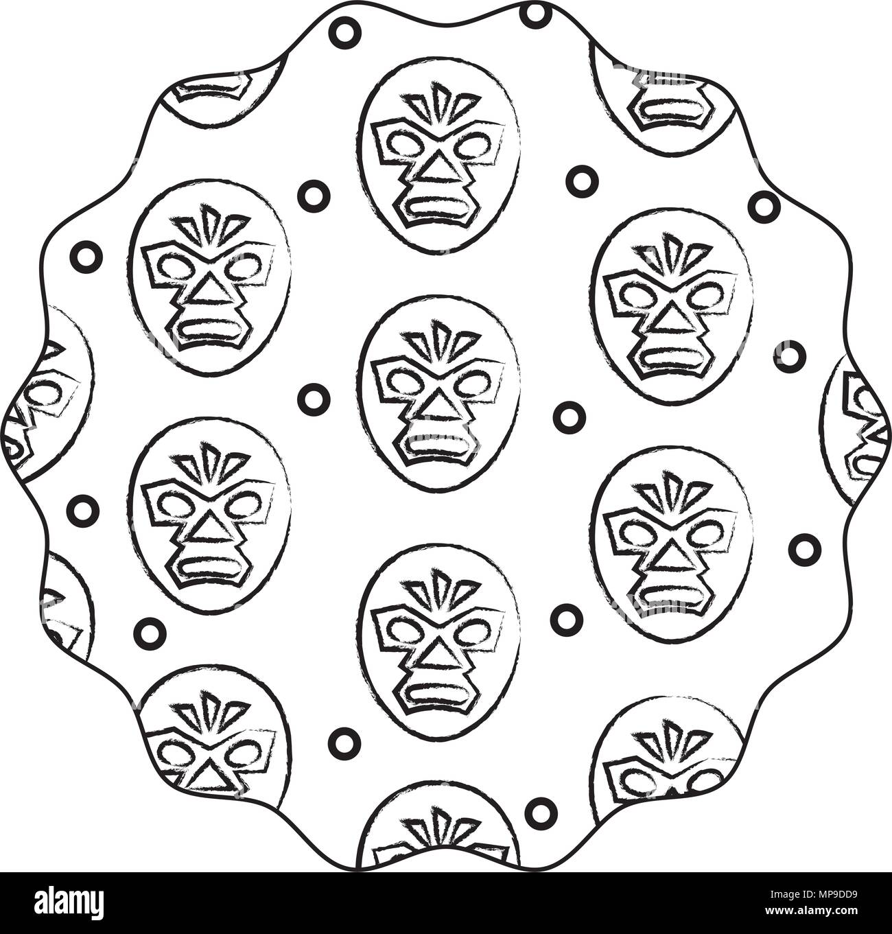 Châssis circulaire avec masque de catcheur sur fond blanc, vector illustration Illustration de Vecteur