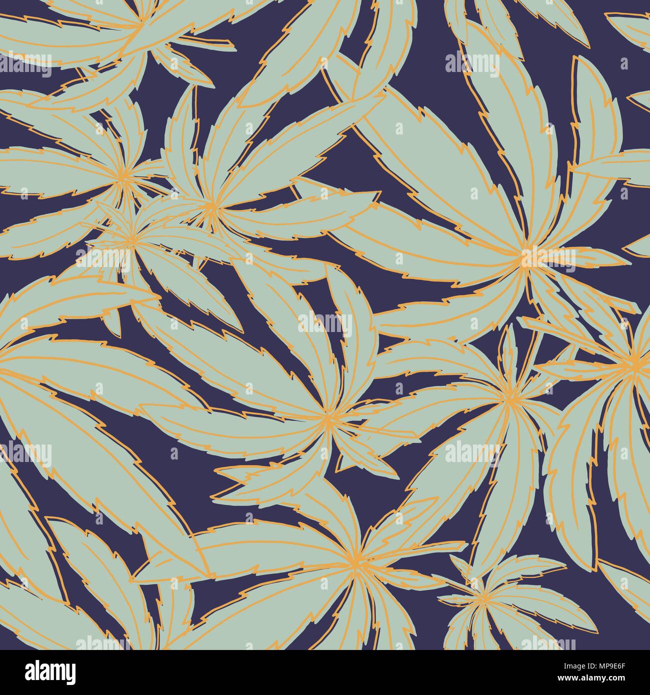 Modèle vectoriel continu avec feuilles de marijuana chemin jaune sur fond bleu Illustration de Vecteur