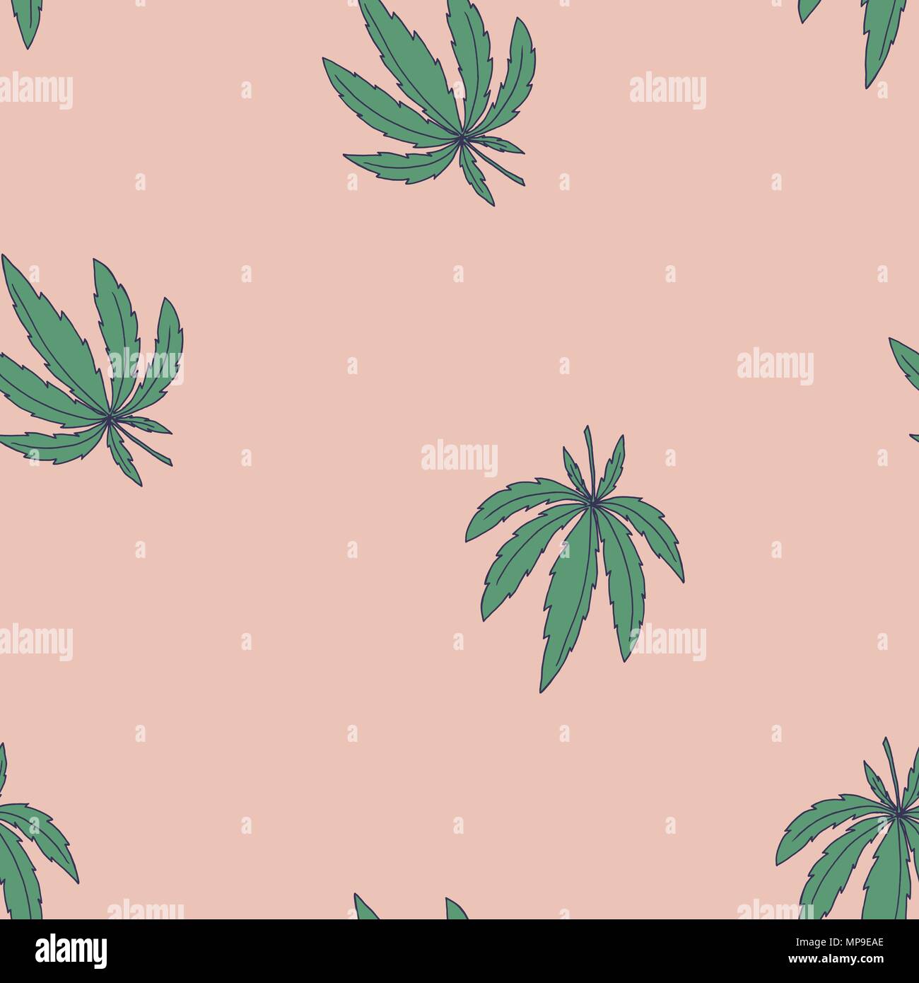 Modèle vectoriel continu avec feuilles de marijuana sur rose vert Illustration de Vecteur