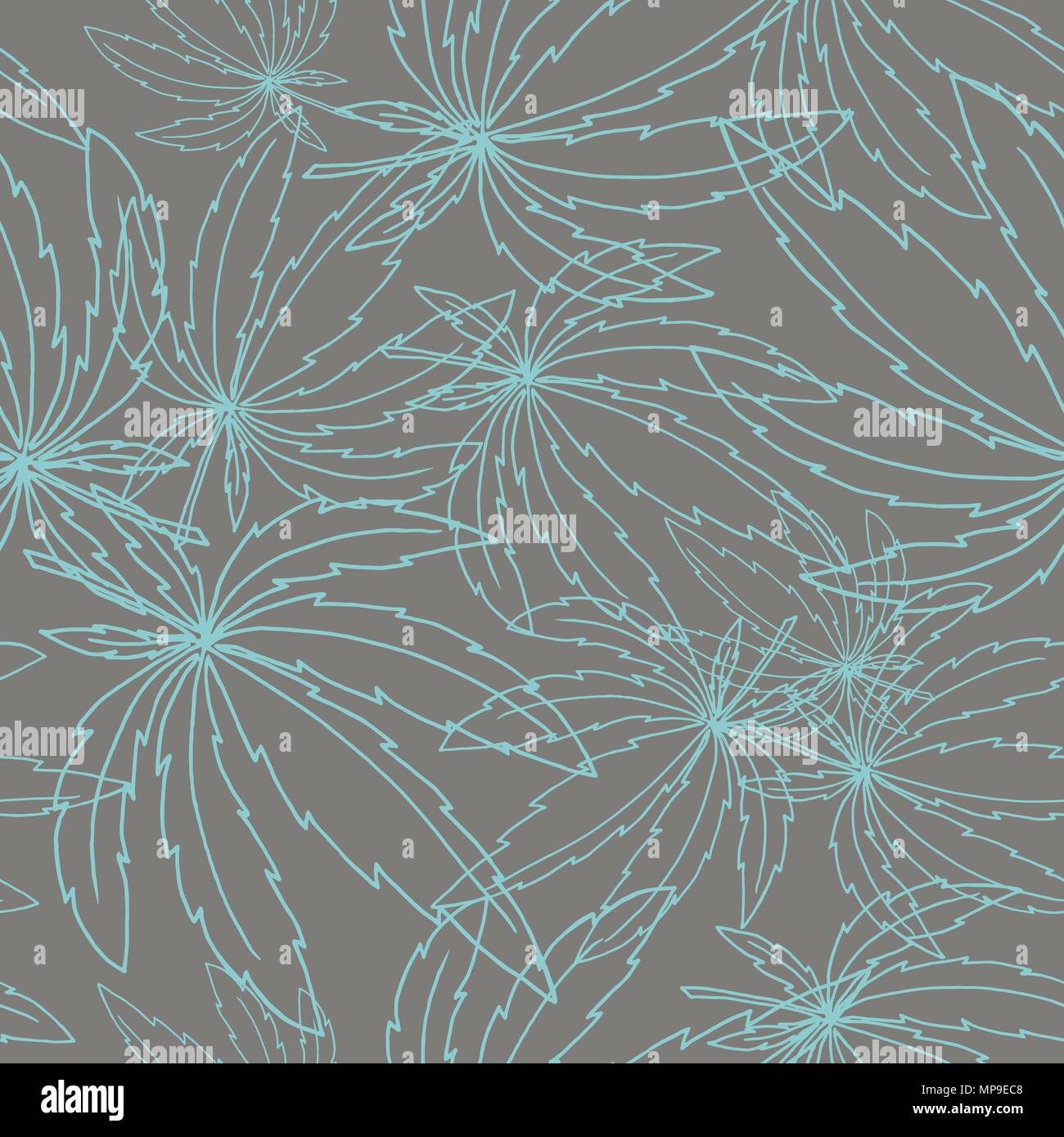 Modèle vectoriel continu avec feuilles de marijuana turquoise sur deep brown Illustration de Vecteur