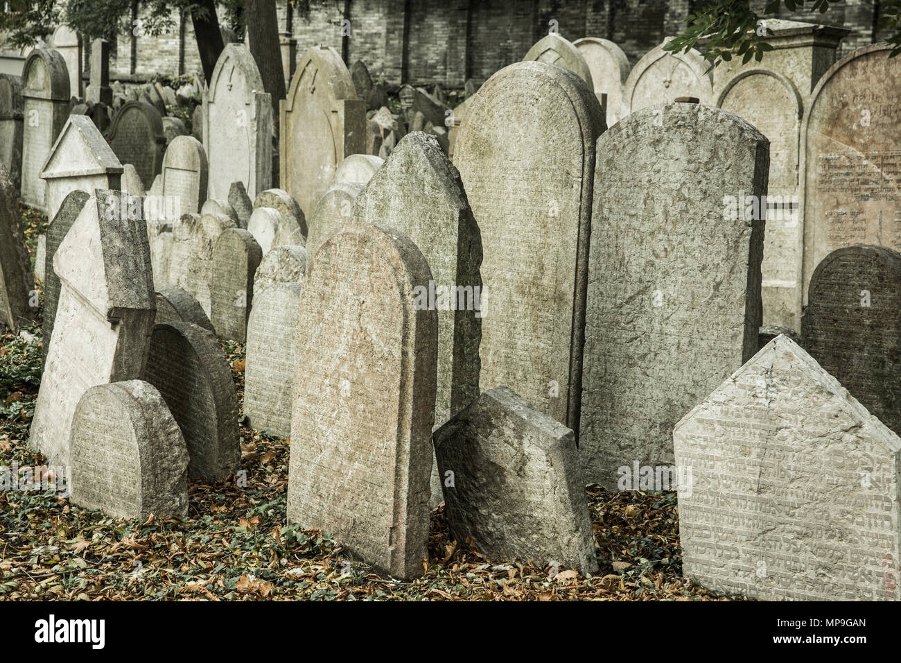 Vieux cimetière juif abandonné. Visites historiques, halloween, concept. Banque D'Images