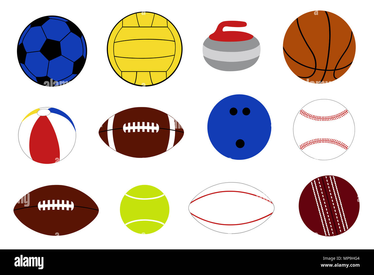 Ensemble de balles de jeu différents isolated on white Banque D'Images