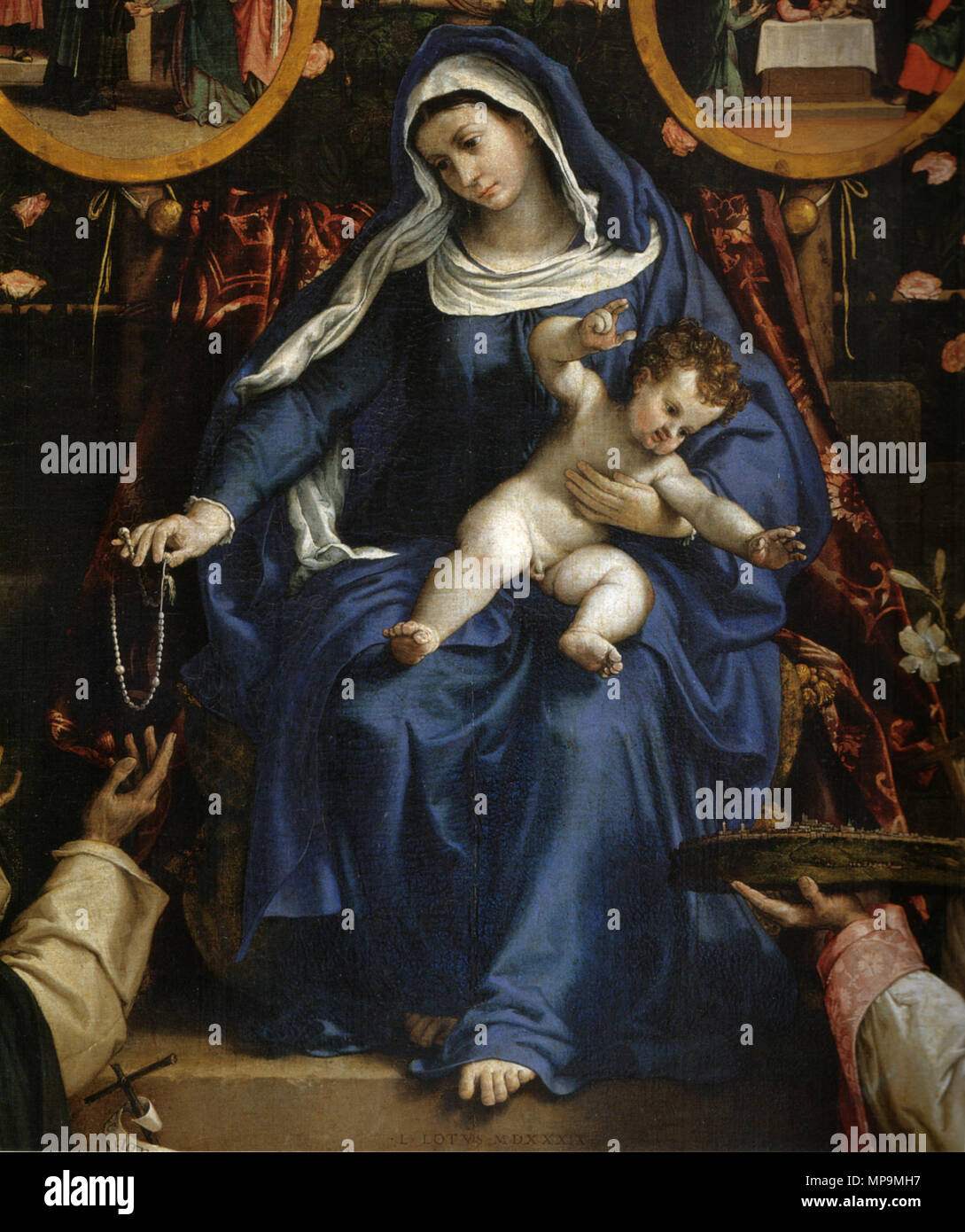 Madone du Rosaire. détail . 1539. 821 Lotto, Madonna del rosario 02 Banque D'Images