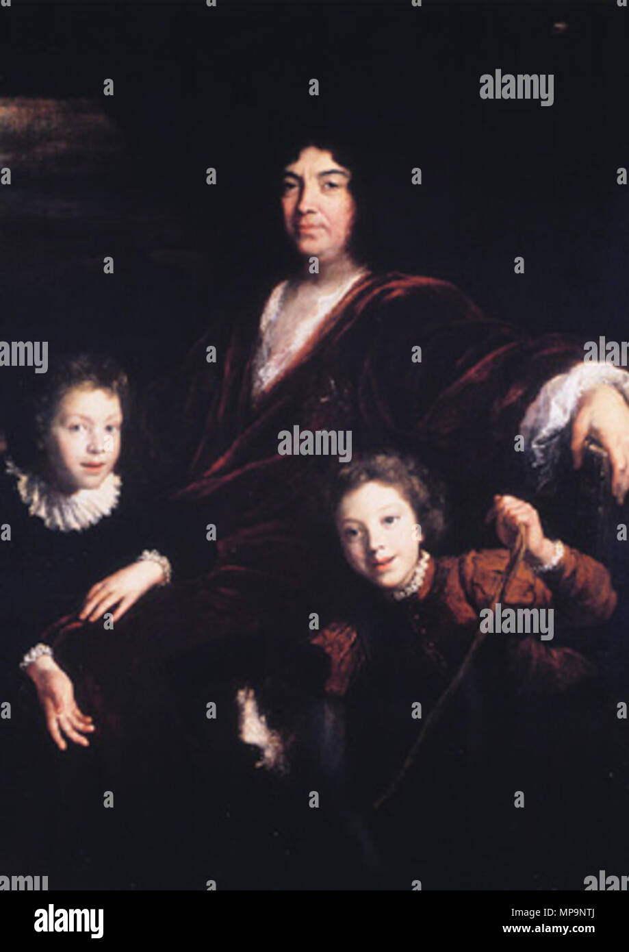 Portrait du duc de Gramont et ses fils. Anglais : Louis (1689-1745) Duc de Gramont VIst (1741) et ses deux fils : Louis VII (1722-1801) 7e duc de Gramont marié:Marie Louise Victoire de Gramont en 1739, Béatrice de Choiseul en 1759 ; Marie Henriette du Merle en 1794 Antoine Adrien (1726-1762) Comte de Gramont, Maréchal de campements, Sophie de Faoucq mariés en 1748. Père d'Antoine VIII English : Louis (1689-1745) VIème Duc de Gramont (1741) et ses deux fils : Louis VII (1722-1801) VIIème Duc de Gramont Epouse:Marie Louise Victoire de Gramont en 1739, Béatrice de Choiseul e Banque D'Images