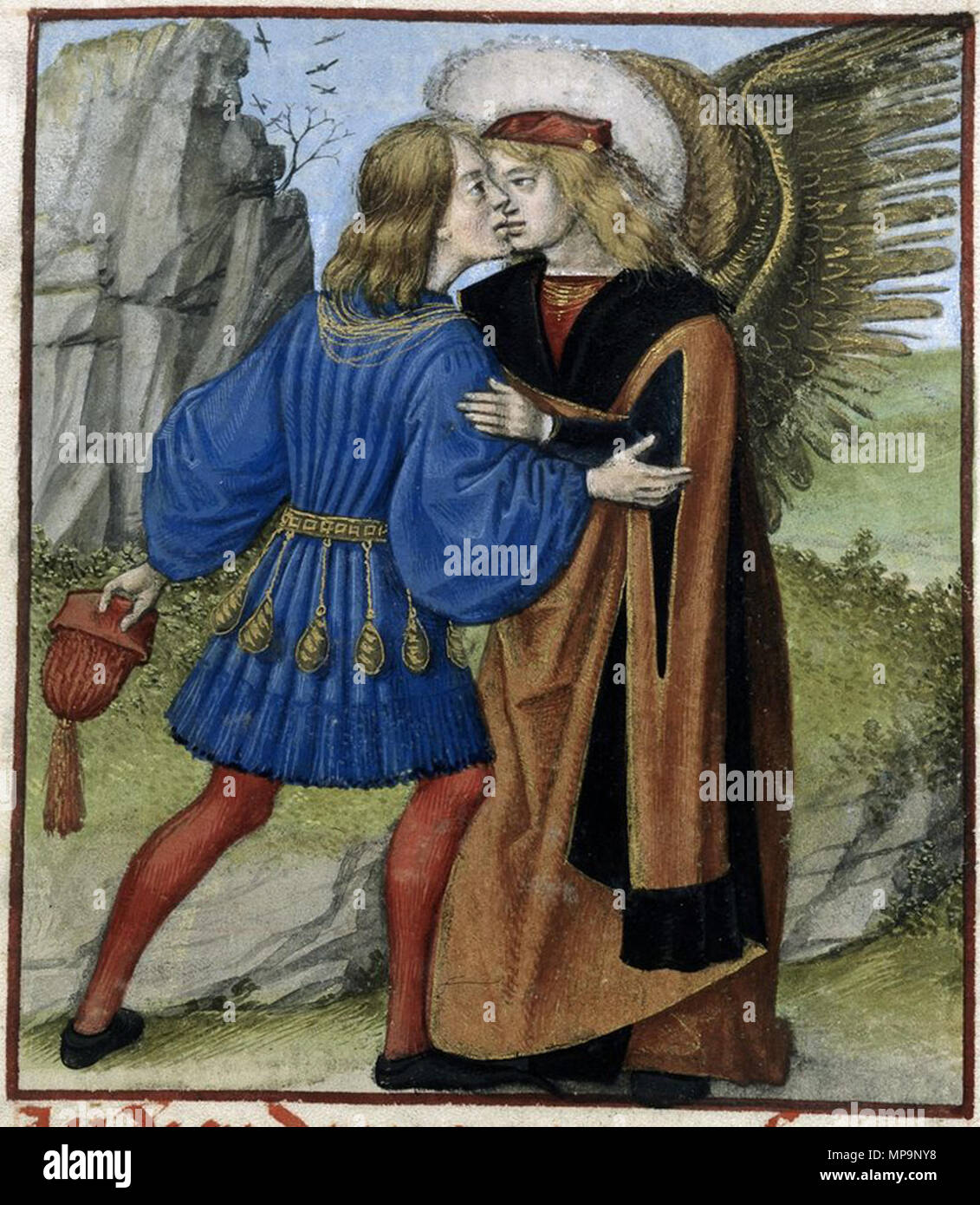 . Détail d'une miniature d'Amour (Love) s'embrasser l'Amant, d'un roman de la Rose, sud des Pays-Bas (Bruges), ch. 1490 - c. 1500, British Library, Harley 4425 f. 24 . entre 1490 et environ vers 1500. Maître des livres de prière d'environ 1500 (fl. à partir de 1485 jusqu'à 1520) Noms alternatifs maître des livres de prière manuscrit flamand Description Période 1485-1520 Travail illuminateur lieu de travail Bruges contrôle d'autorité : Q2241371 : 95766617 VIAF ULAN : 500013985 GND : 128992395827 Amour baisers amoureux (Roman de la Rose, 15ème siècle) Banque D'Images