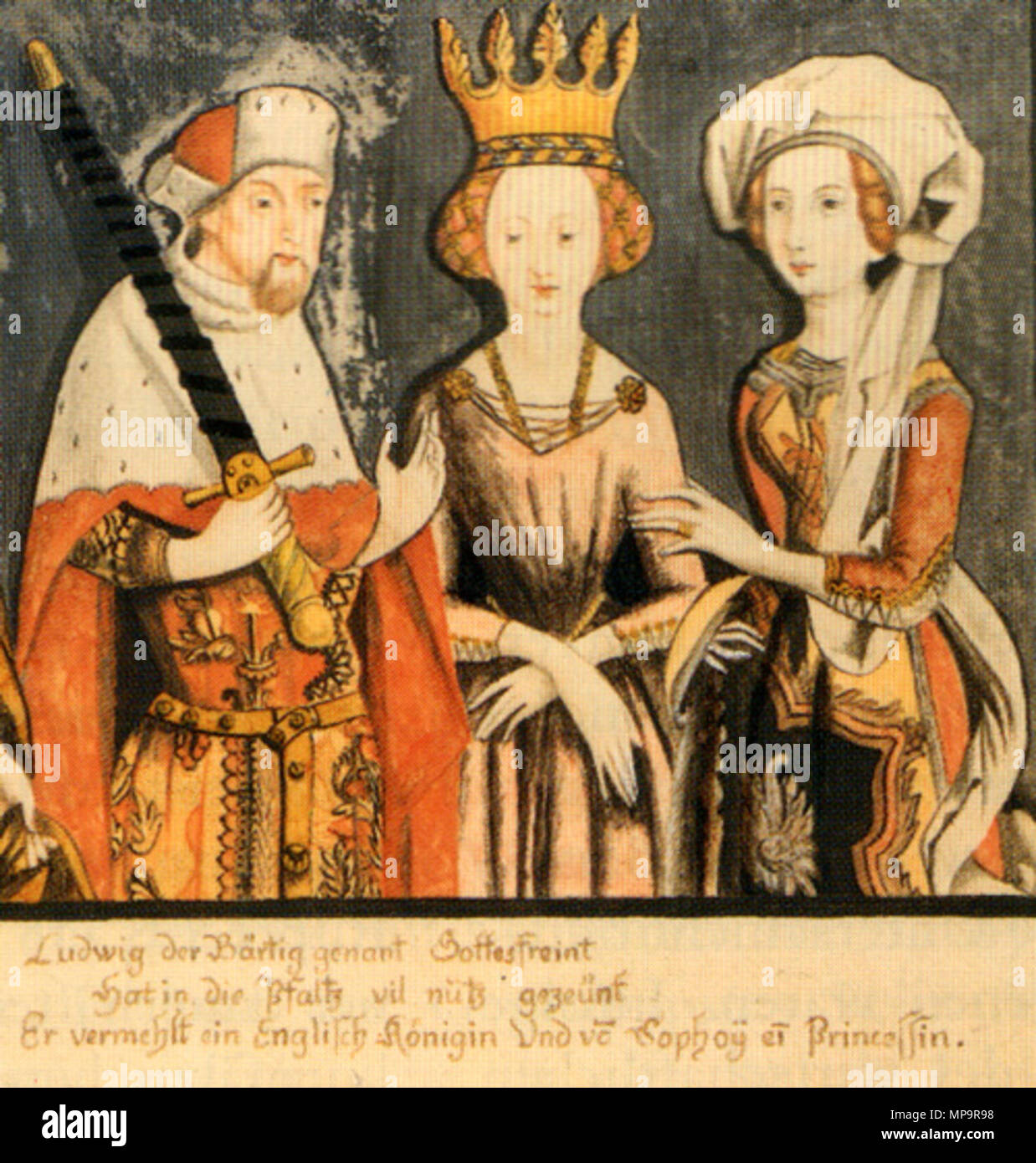 . Deutsch : Kurfürst Ludwig III. von der Pfalz mit beiden Ehefrauen . 1435. Elmar Mittler 832 mit Ehefrauen Ludwig III. Banque D'Images
