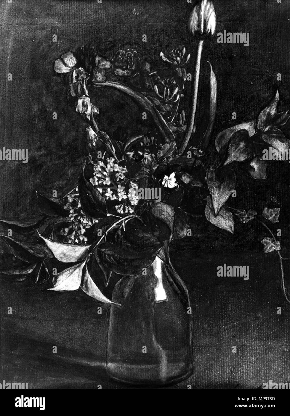 Léon Bonvin (Français, 1834-1866). "Vase de fleurs", 19e siècle. aquarelle avec surélévation des gencives, l'encre de noix de galle et un stylo, sur graphite underdrawing légèrement sur texturé, modérément épais, papier vergé crème. Walters Art Museum (37,1522) : Commisssioned par William T. Walters, 1862 ( ?). 37,1522 836 Léon Bonvin - Vase de fleurs - Walters 371522 Banque D'Images