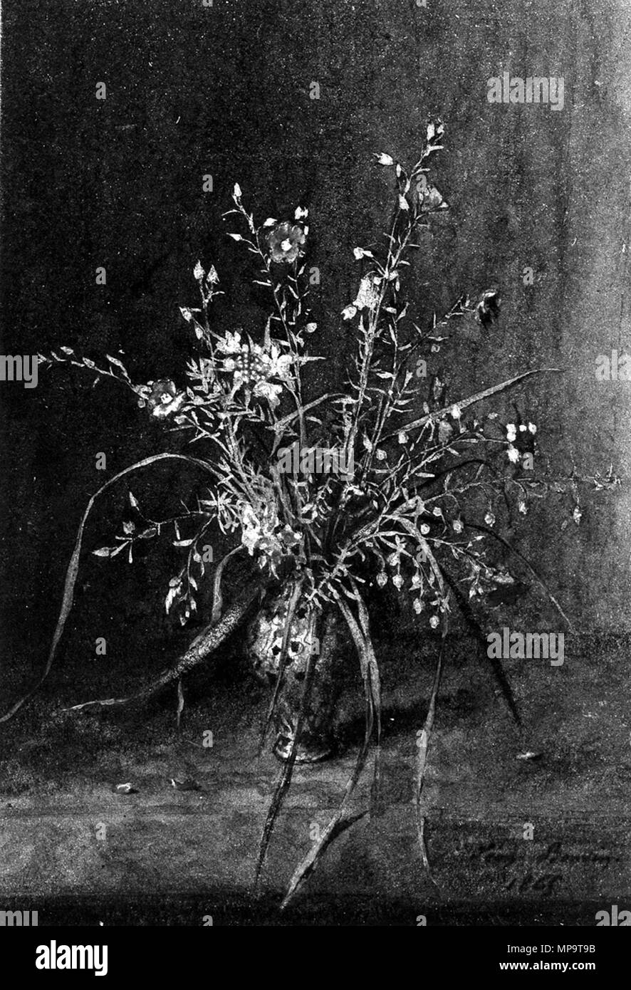 Léon Bonvin (Français, 1834-1866). "Vase de fleurs sauvages,' 1865 ( ?). Aquarelle et gouache sur légèrement texturé, modérément épaisse, vélin crème. Walters Art Museum (37,1669) : Acquis par William T. ou Henry Walters. 37,1669 836 Léon Bonvin - Vase de fleurs sauvages - Walters 371669 Banque D'Images