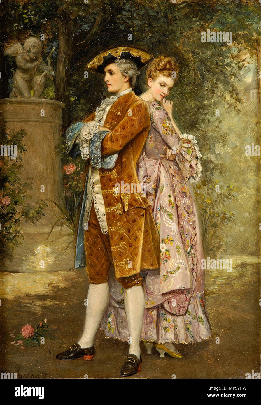 . Das erste Rendezvous. Signiert. Öl auf Holz, 19,5 x 13,5 cm . 19e siècle. Manuel de Garay (fl. 19e siècle) 850 Manuel de Garay Das erste Rendezvous Banque D'Images