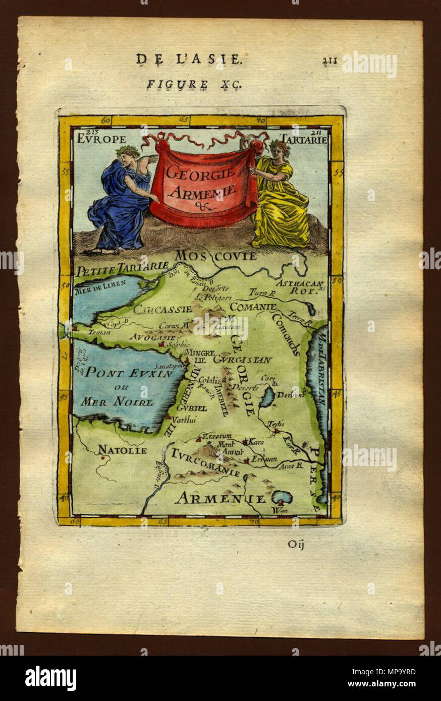 . Anglais : Carte d'Arménie et de la Géorgie, la description de l'Univers (Alain Manesson Mallet, 1683). English : [Carte p.211 : carte de la] Géorgie, Arménie. [Cote : Réserve DS 7 m 27 A]. [Illustrations de Description de l'Univers contenant les différents systèmes du monde, les cartes générales et particulières de la géographie ancienne et moderne, les plans et profils des principales villes et des autres lieux plus considérables de la terre, avec les portraits des souverains qui y commandent, leurs blasons, titres et livrées, et les mœurs, les religions, les gouvernements et divers habillements de chaque Banque D'Images