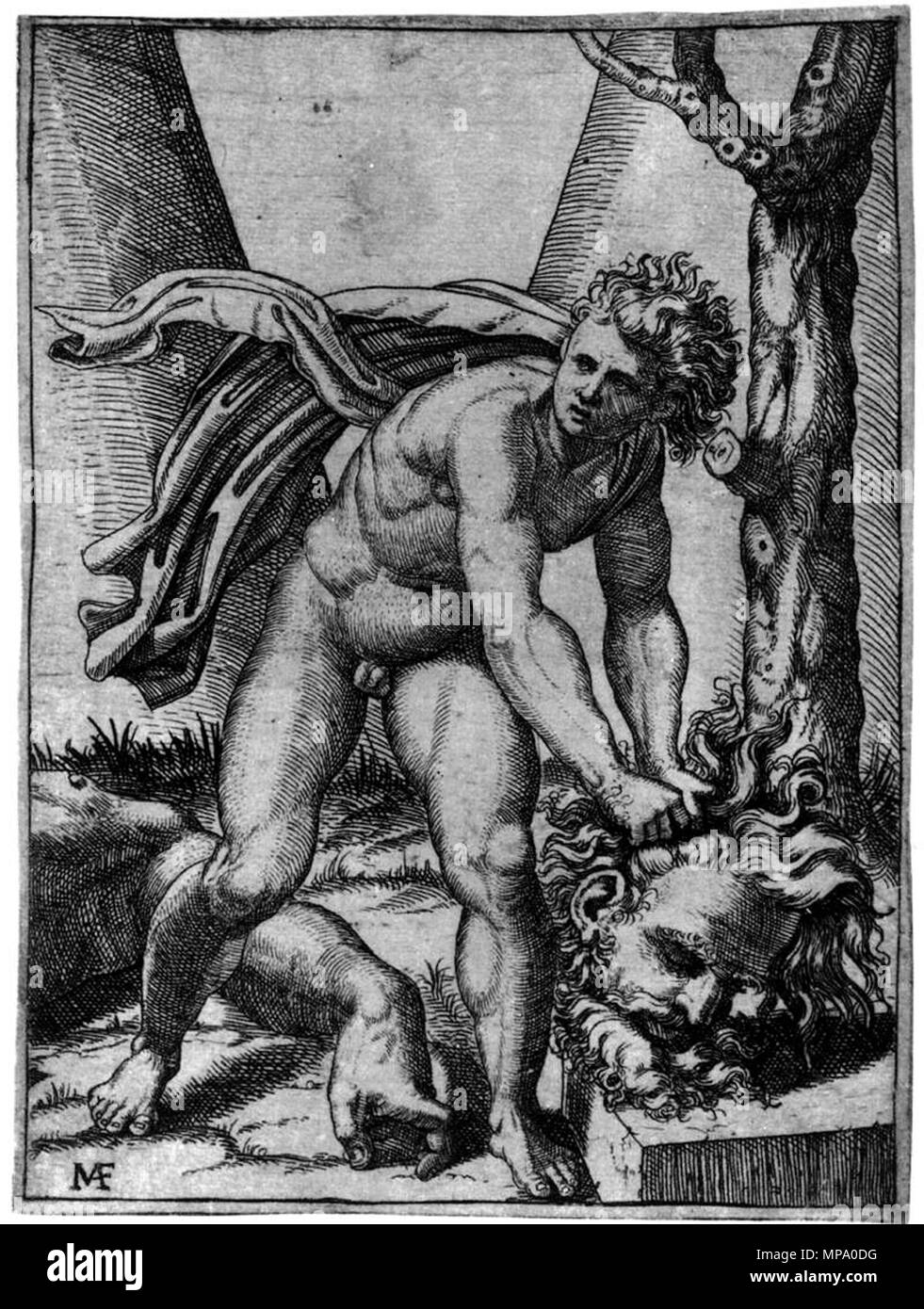 David et Goliath entre 1515 et 1516. 853 Marcantonio Raimondi - David et Goliath - WGA18973 Banque D'Images