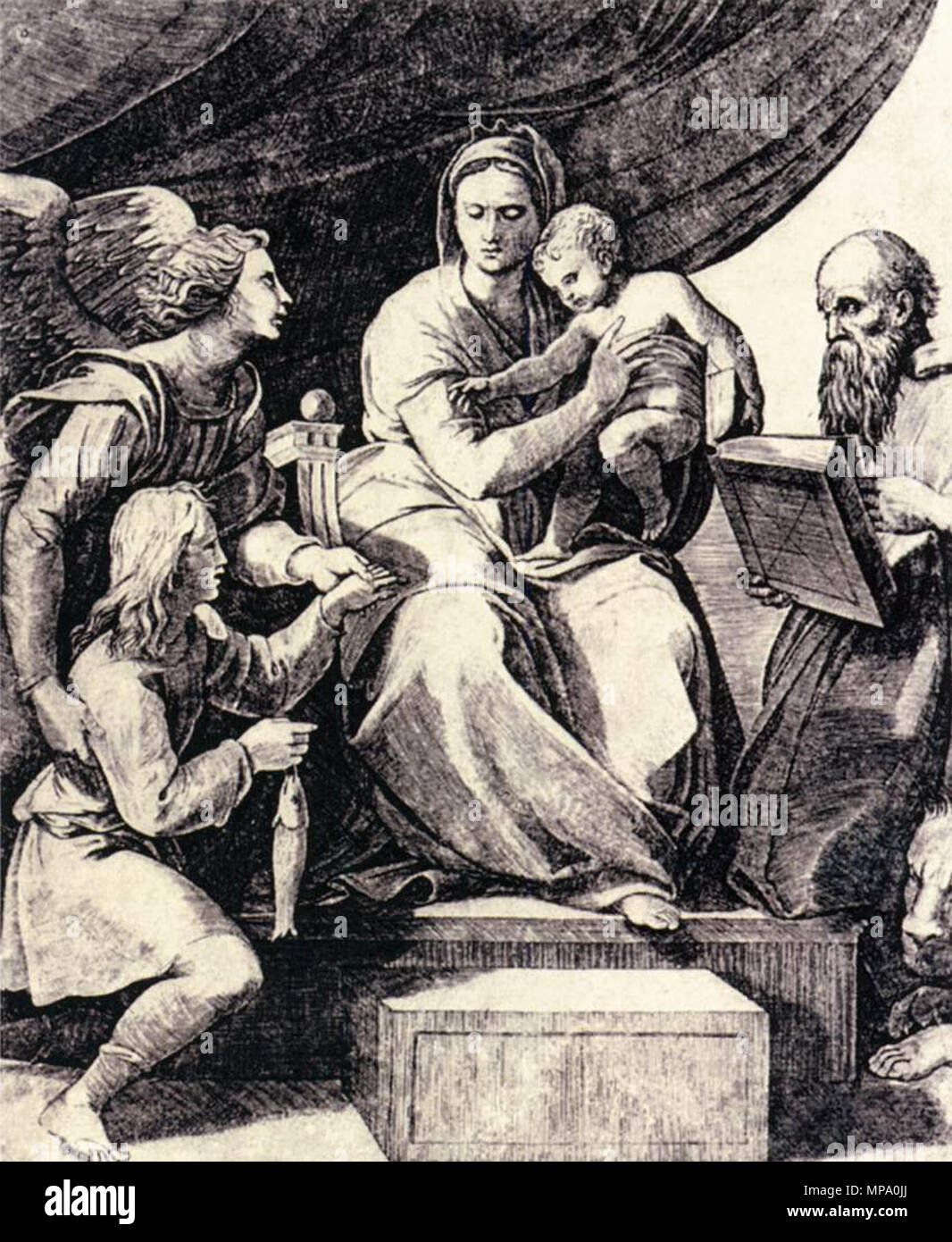 Anglais : Madonna des poissons entre vers 1512 et vers 1513. 854 Marco Dente Da Ravenna - Madonna du poisson - WGA06303 Banque D'Images