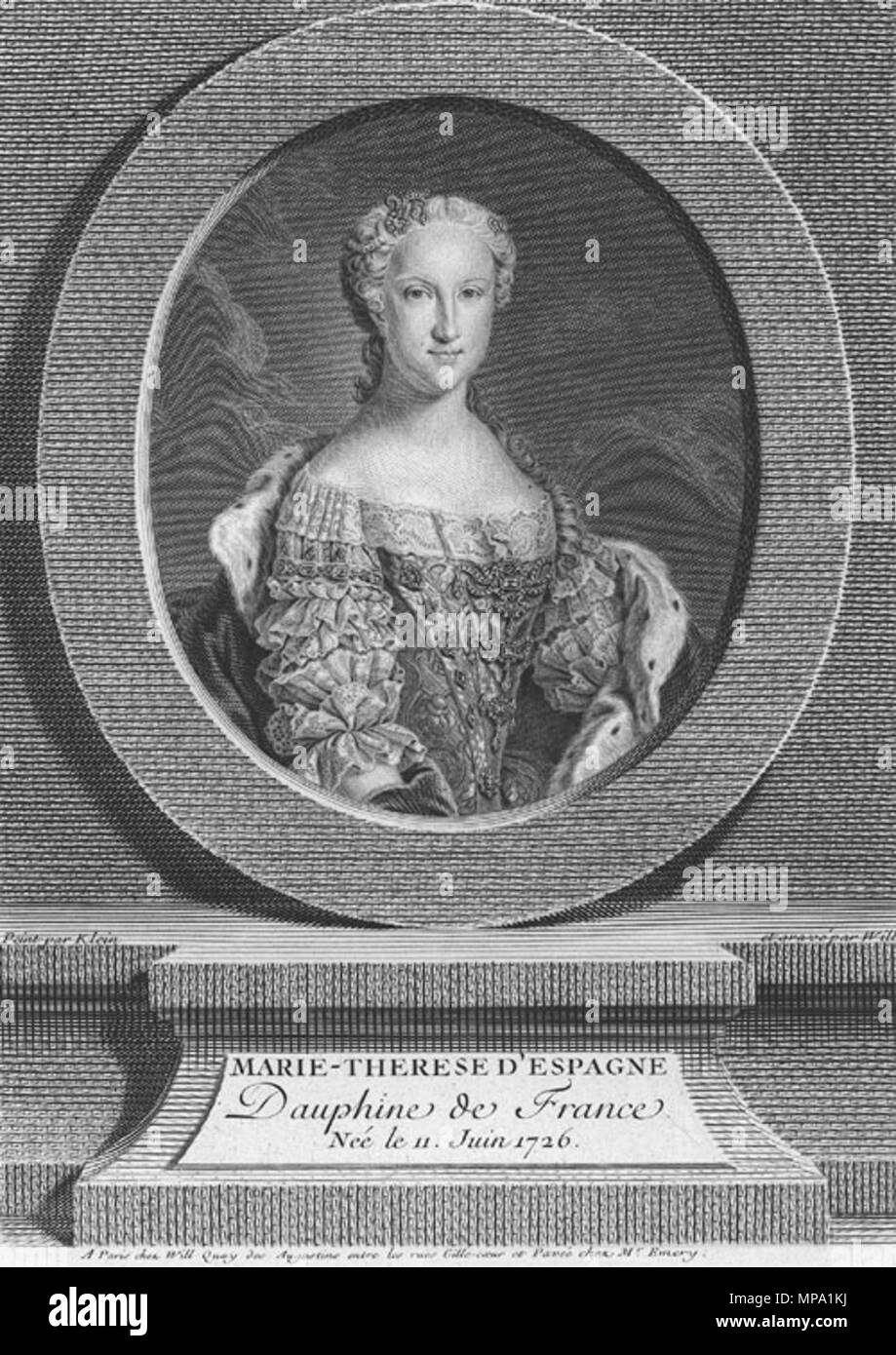 Marie-thérèse d'Espagne Dauphine de France . Portrait de Maria Teresa d'Espagne (1726-1746) . deuxième moitié du 18ème siècle. 858 Maria Teresa de l'Espagne 1726-1746 Banque D'Images