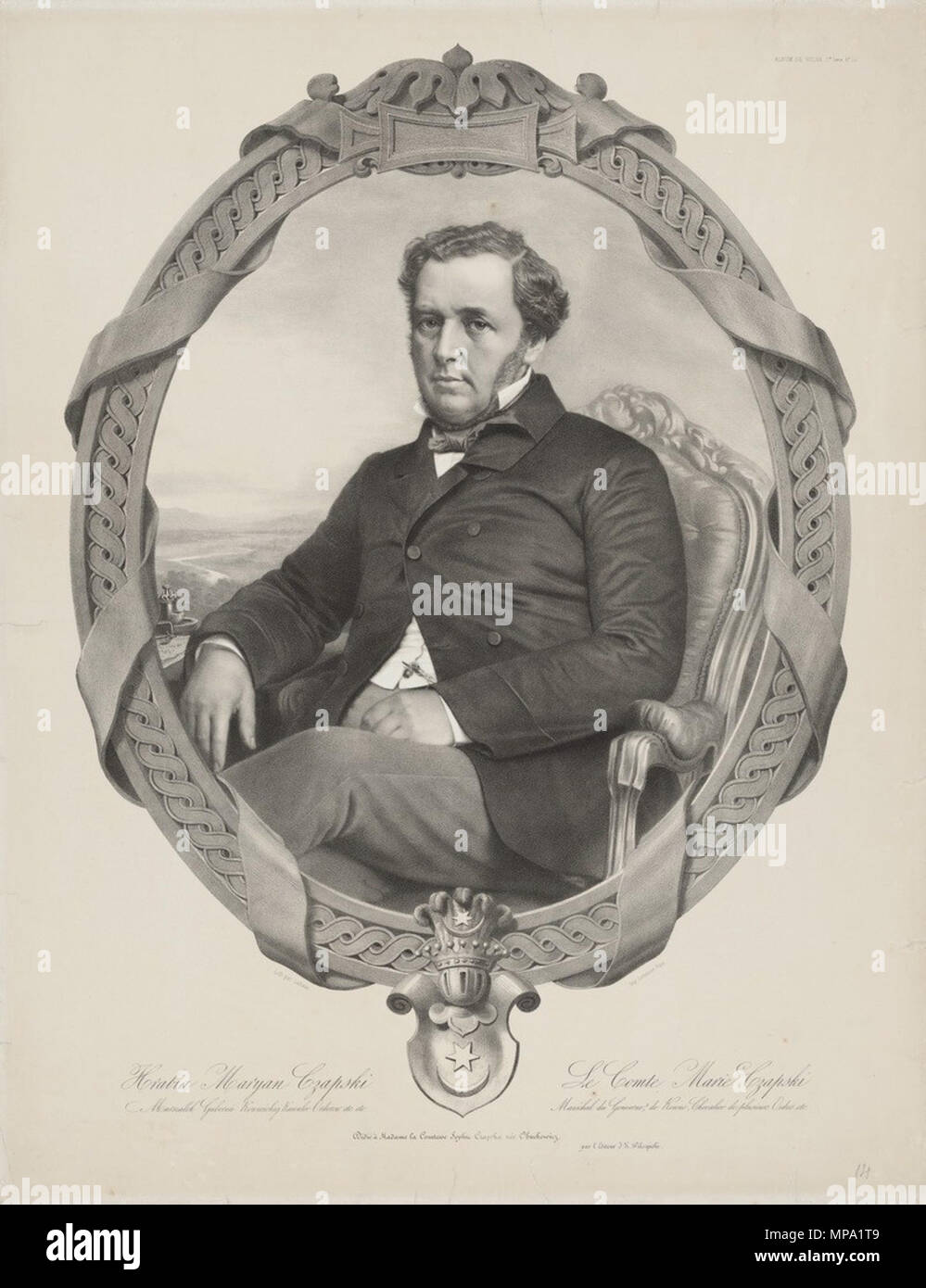 . Anglais : Adolf Lafoss, portrait du comte Marian Chapski, 1857. Litography, Musée National de Lituanie. Lietuvių : Lafosas Vilčinskis, Adolfas/, Jonas Kazimieras. Grafas Marijonas Litografija Čapskis.1857, Граф Мариан Чапский : Русский. Литография Адольфа Лафосса Виленского изданного из альбома Яном Казимиром Вильчинским,. 1857. Национальный музей Литвы. 14 février 2013, 23:40:44. Adolf Lafoss Kazimier Vilchinski 859 John, Marian Chapski Banque D'Images