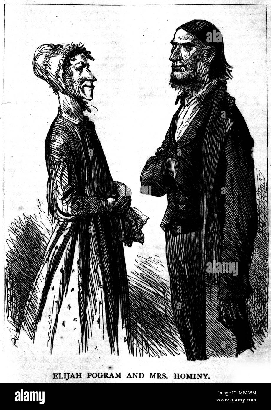 . Illustration de 1867 édition américaine de Martin Chuzzlewit. La page 312. 'Programme d'Elijah et Mme Hominy' . 1867. Solomon Eytinge Jr (1833-1905) 865 Martin Chuzzlewit illus14 Banque D'Images