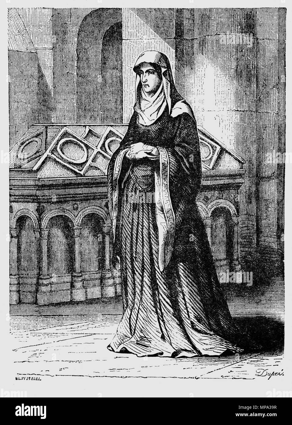 Mathilde d'Écosse (1080-1118), à l'origine baptisé Edith, était la fille du roi écossais Malcolm III et de la Reine d'Angleterre comme la première épouse du roi Henry I après ils se sont mariés à la fin de 1100. Elle a dirigé une cour littéraire et musical, mais a également été pieux et entrepris des projets de construction pour l'église. Matilda a agi comme régent d'Angleterre en l'absence de son époux à plusieurs reprises et a eu un rôle dans le gouvernement lorsque son mari était absent. De nombreuses chartes survivant ont été signés par elle. Banque D'Images