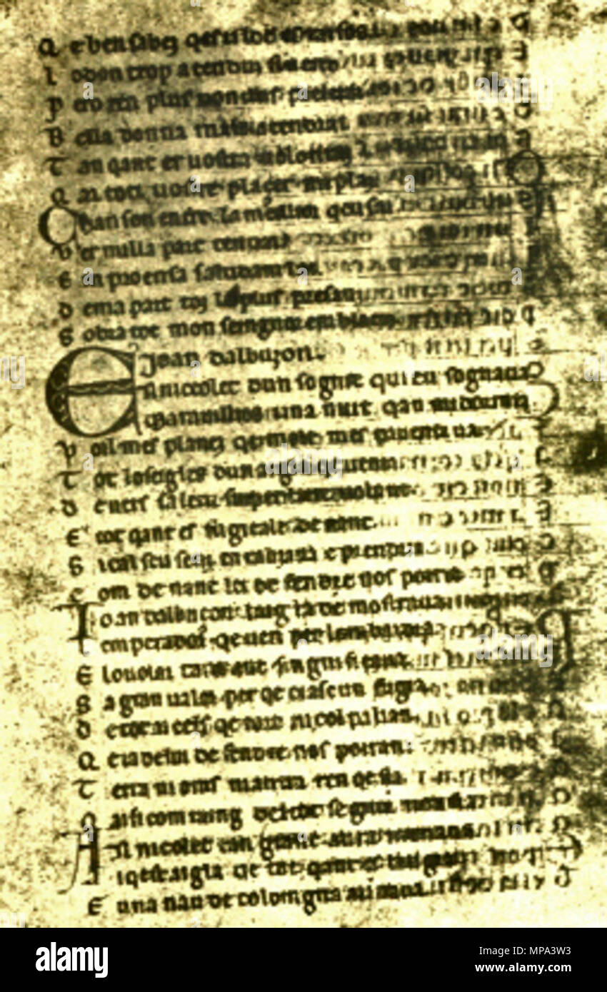 . Anglais : UN tenso entre Nicoletto da Torino et Joan d'Albusson troubadour de Mme 'U'. 24 décembre 2007 (date d'origine). Le programme original a été Srnec at fr.Wikipedia 1165 Tenso entre Nicolet da Torino et Joan d'Albusson Banque D'Images