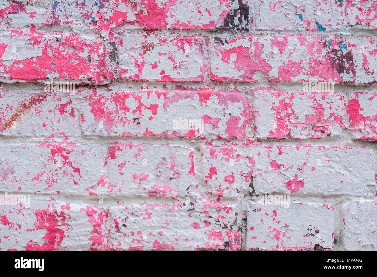 Résumé peint sale surface brique close-up, peinture rose. Texture grunge coloré de mur. Résumé Contexte moderne Banque D'Images