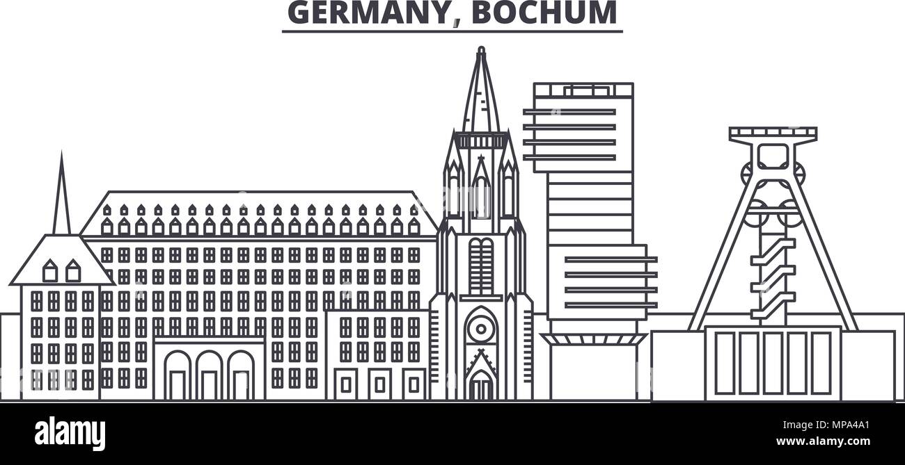 Allemagne, Bochum skyline ligne vector illustration. Allemagne, Bochum ville linéaire avec des sites célèbres de la ville, vecteur, paysage. Illustration de Vecteur