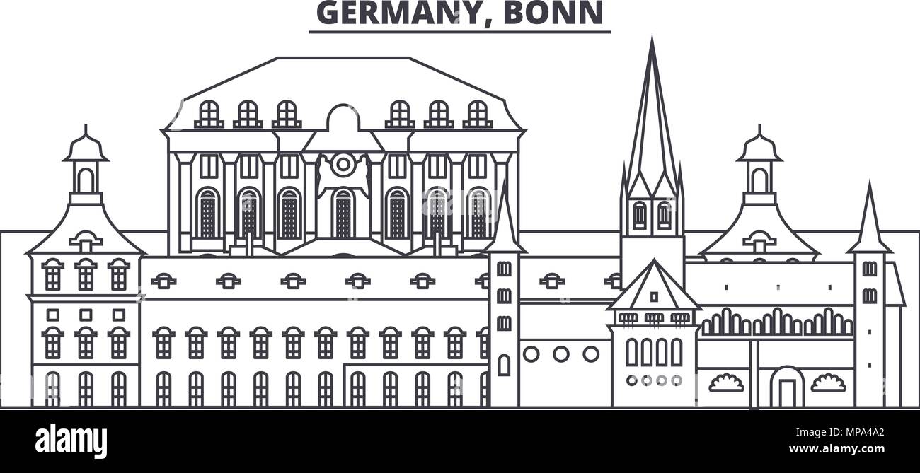 Allemagne, Bonn skyline ligne vector illustration. Allemagne, Bonn ville linéaire avec des sites célèbres de la ville, vecteur, paysage. Illustration de Vecteur
