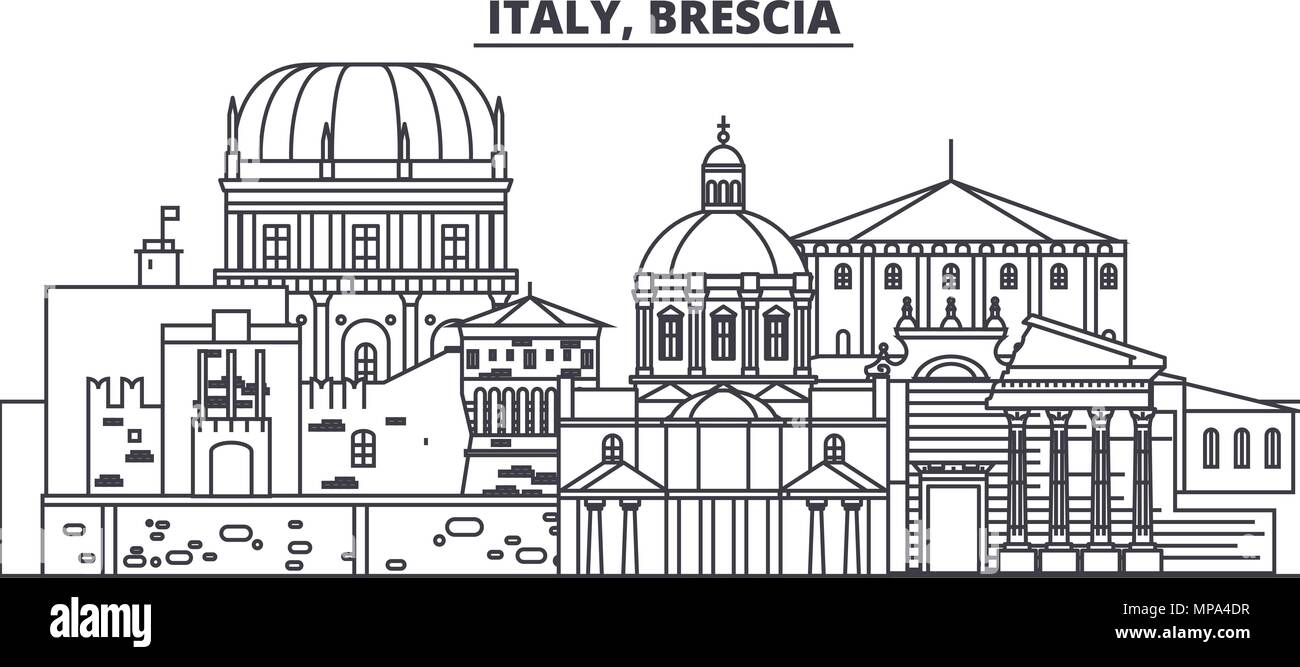 L'Italie, Brescia skyline ligne vector illustration. L'Italie, Brescia ville linéaire avec des sites célèbres de la ville, vecteur, paysage. Illustration de Vecteur